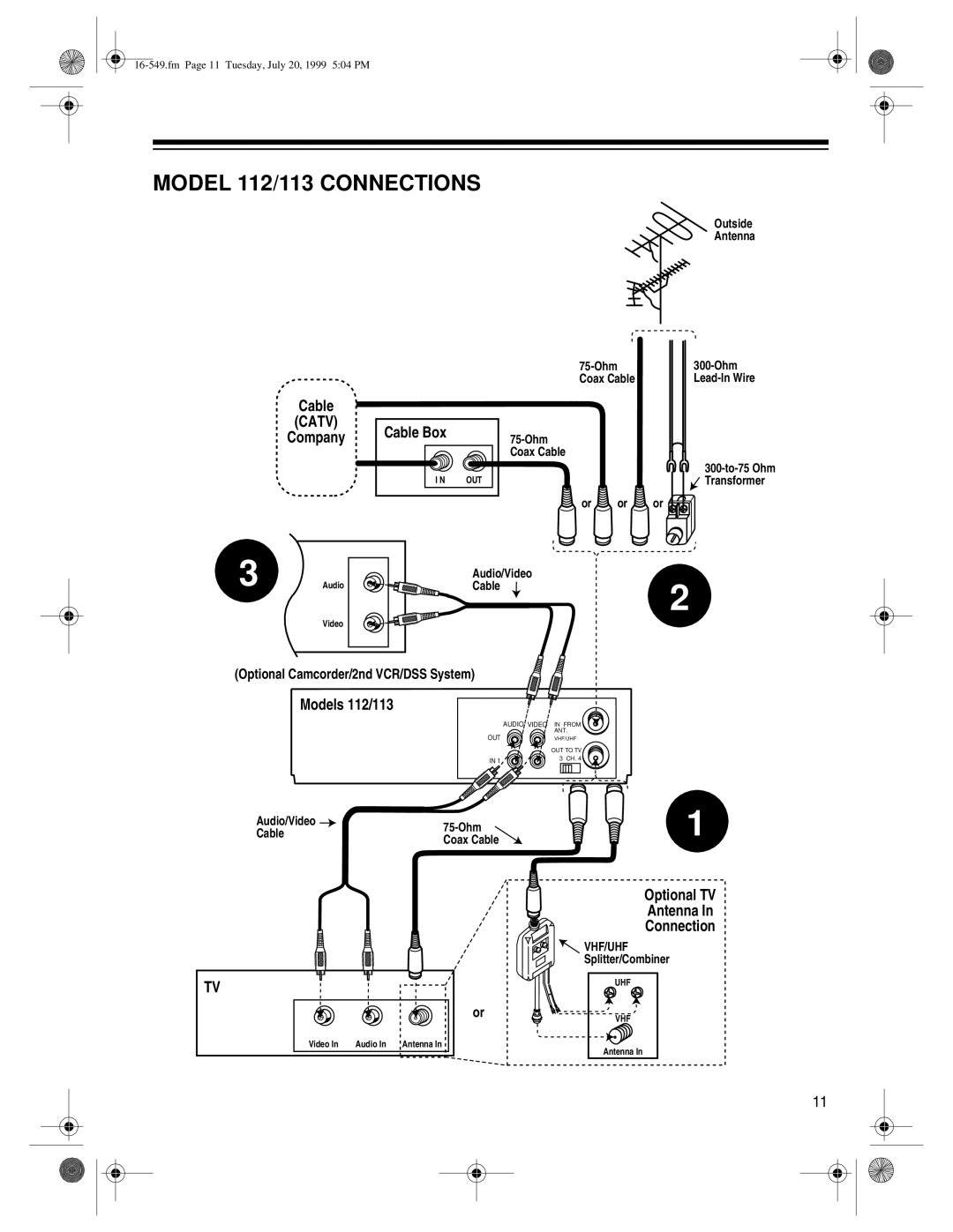 Optimus 113 (16-550), 112 (16-549), 62 (HI-FI) (16-632) owner manual Model 112/113 Connections, Models 112/113 