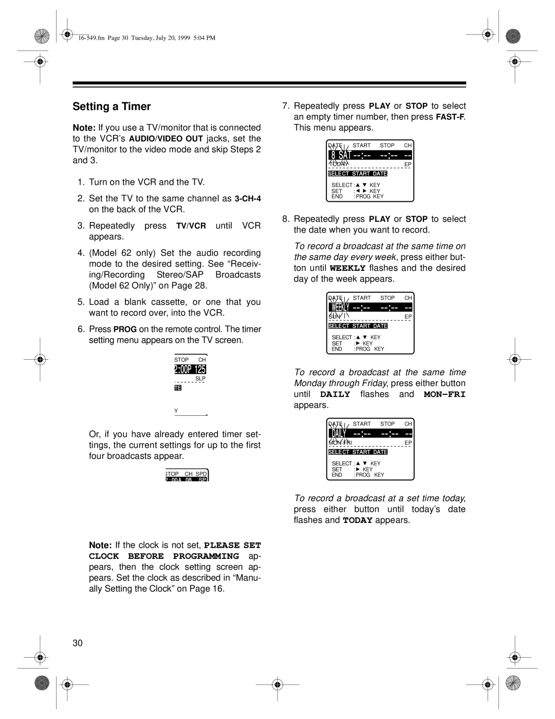 Optimus 112 (16-549), 62 (HI-FI) (16-632), 113 (16-550) owner manual Setting a Timer, 200P 