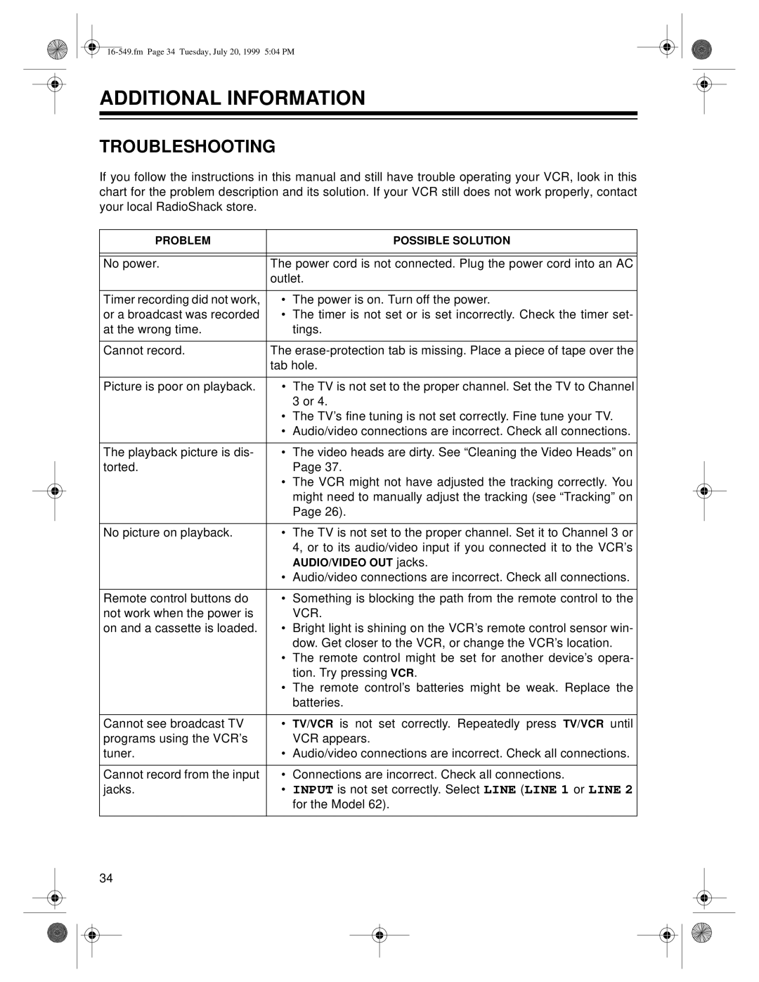 Optimus 62 (HI-FI) (16-632), 112 (16-549), 113 (16-550) owner manual Additional Information, Troubleshooting 