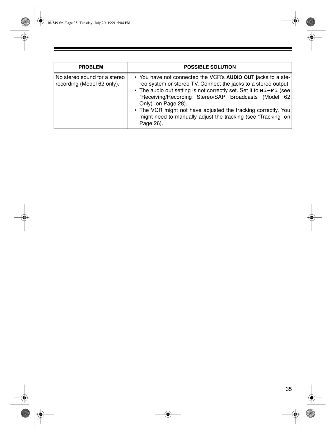 Optimus 113 (16-550), 112 (16-549), 62 (HI-FI) (16-632) owner manual Fm Page 35 Tuesday, July 20, 1999 504 PM 