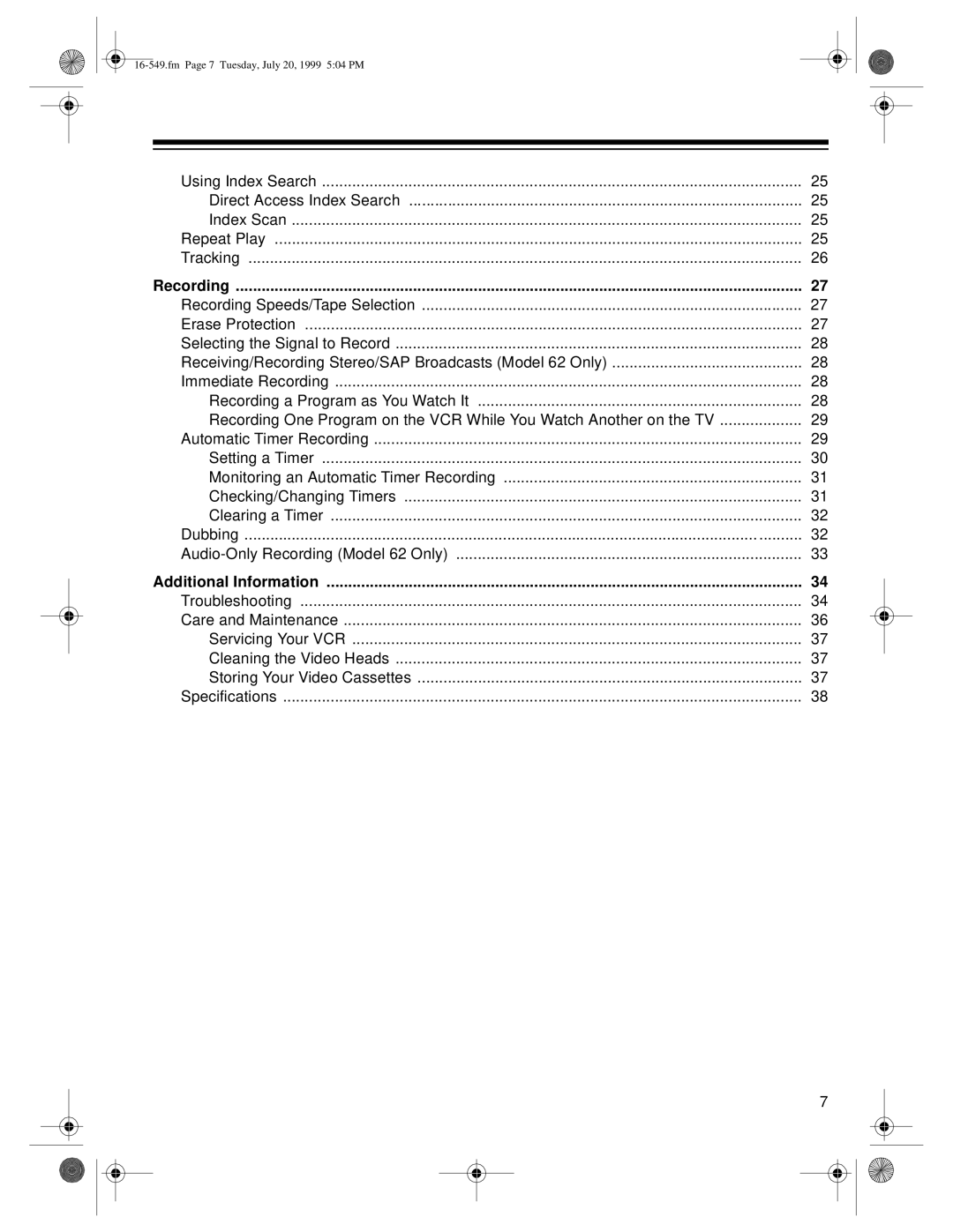 Optimus 62 (HI-FI) (16-632), 112 (16-549), 113 (16-550) owner manual Direct Access Index Search Index Scan 