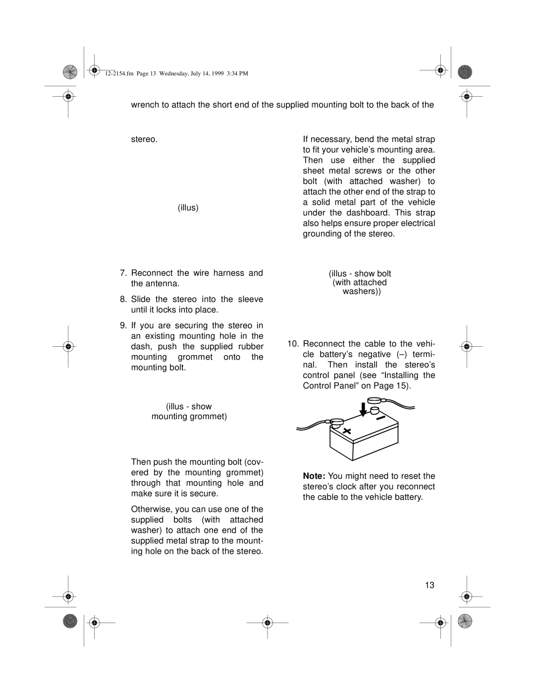 Optimus 12-2154, 12-2155 owner manual Fm Page 13 Wednesday, July 14, 1999 334 PM 