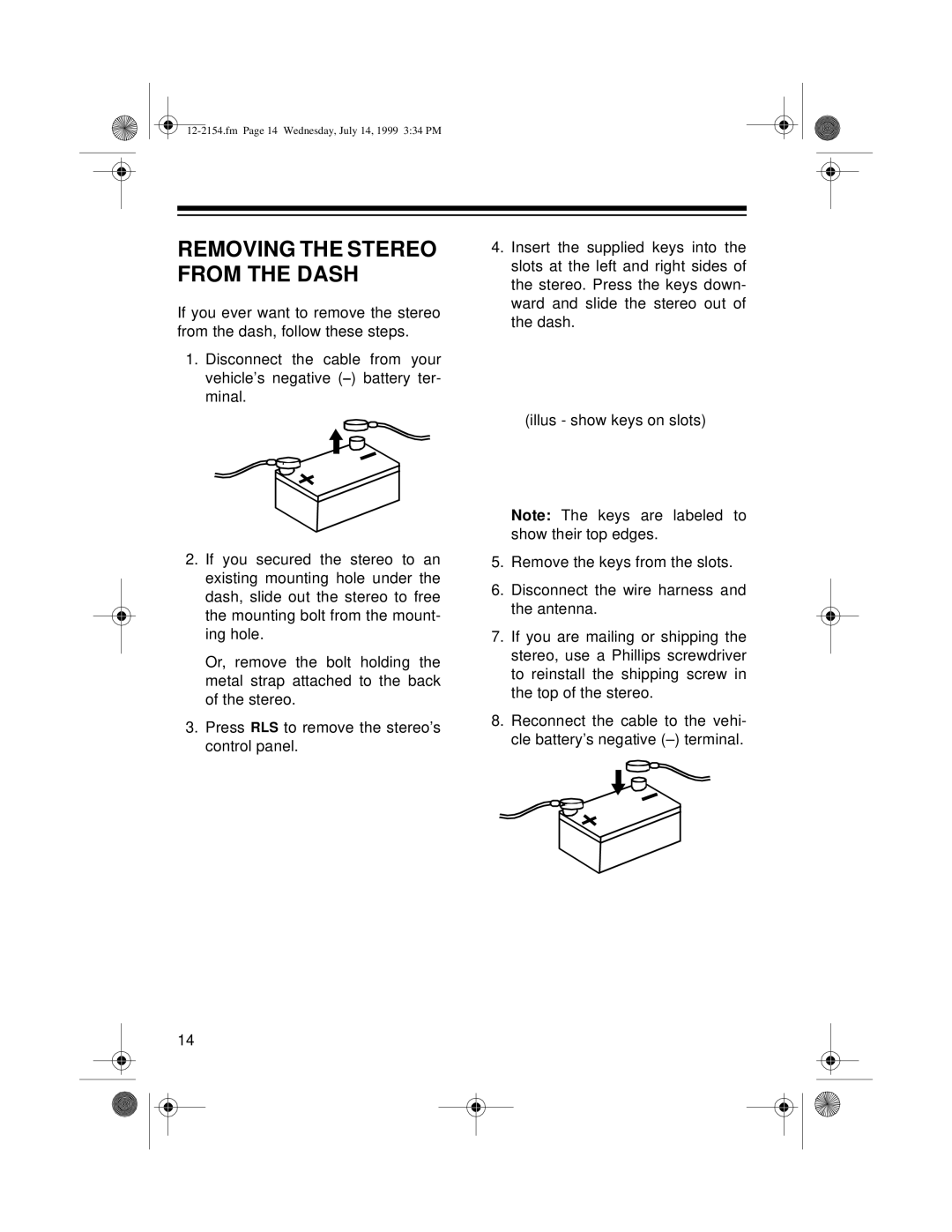 Optimus 12-2155, 12-2154 owner manual Removing the Stereo from the Dash 