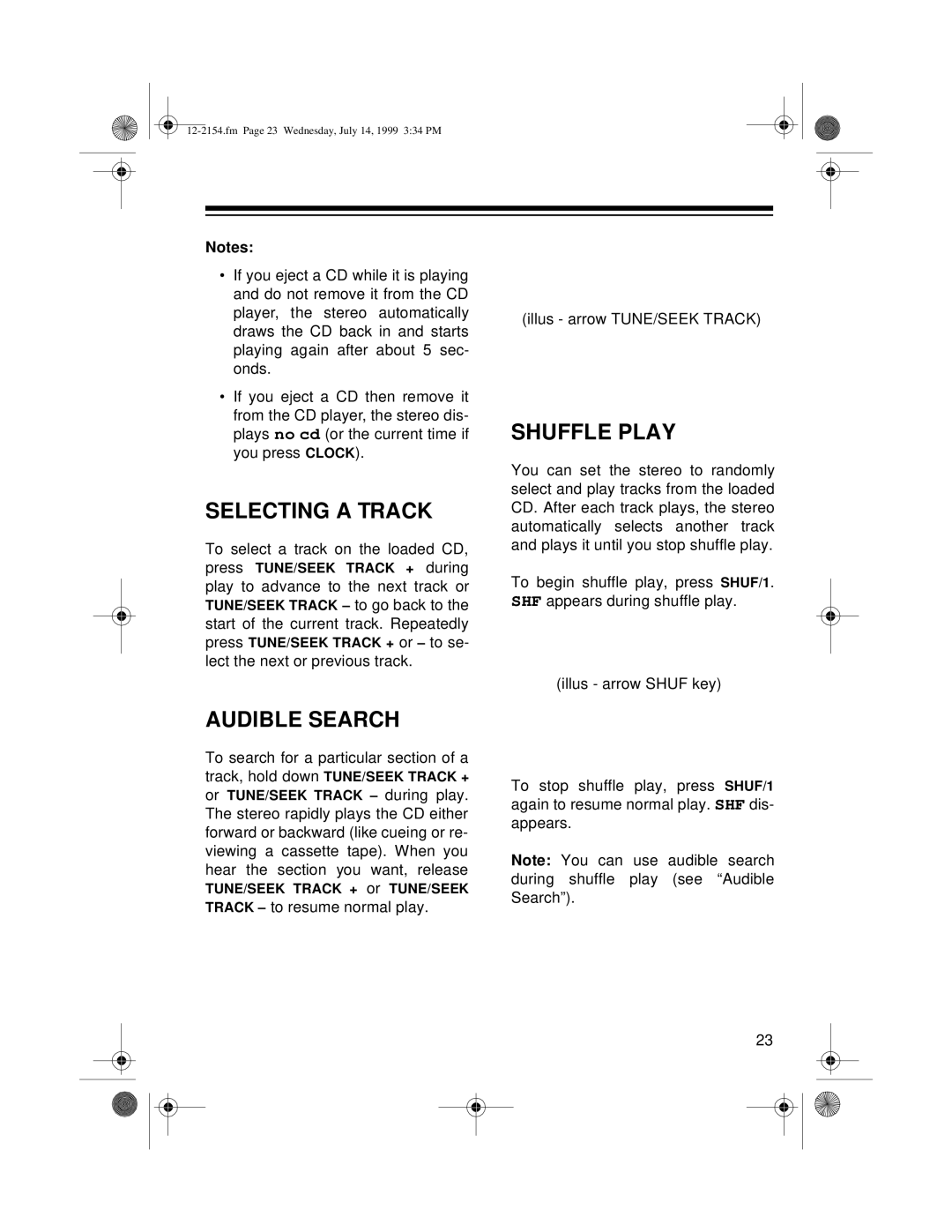 Optimus 12-2154, 12-2155 owner manual Selecting a Track, Audible Search, Shuffle Play 