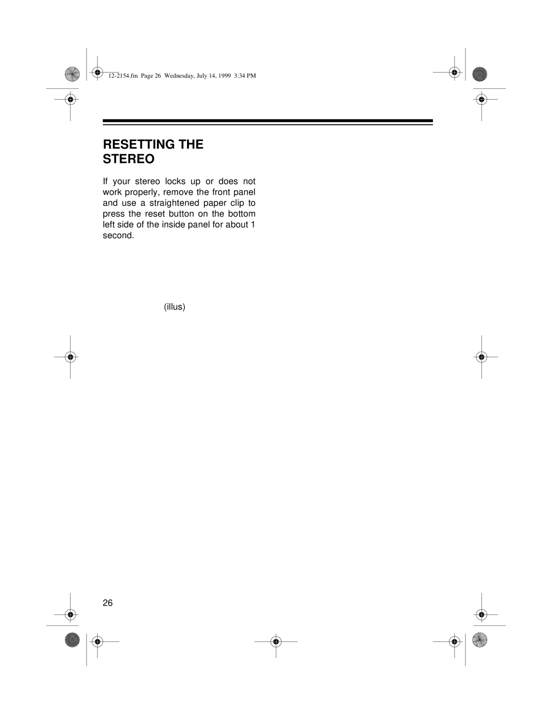 Optimus 12-2155, 12-2154 owner manual Resetting Stereo 