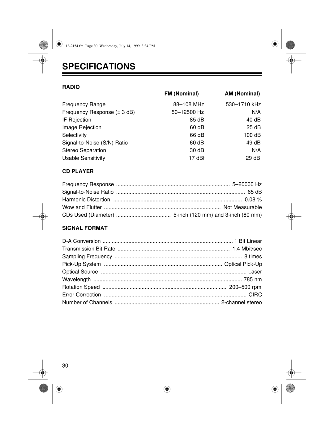 Optimus 12-2155, 12-2154 owner manual Specifications, Radio 