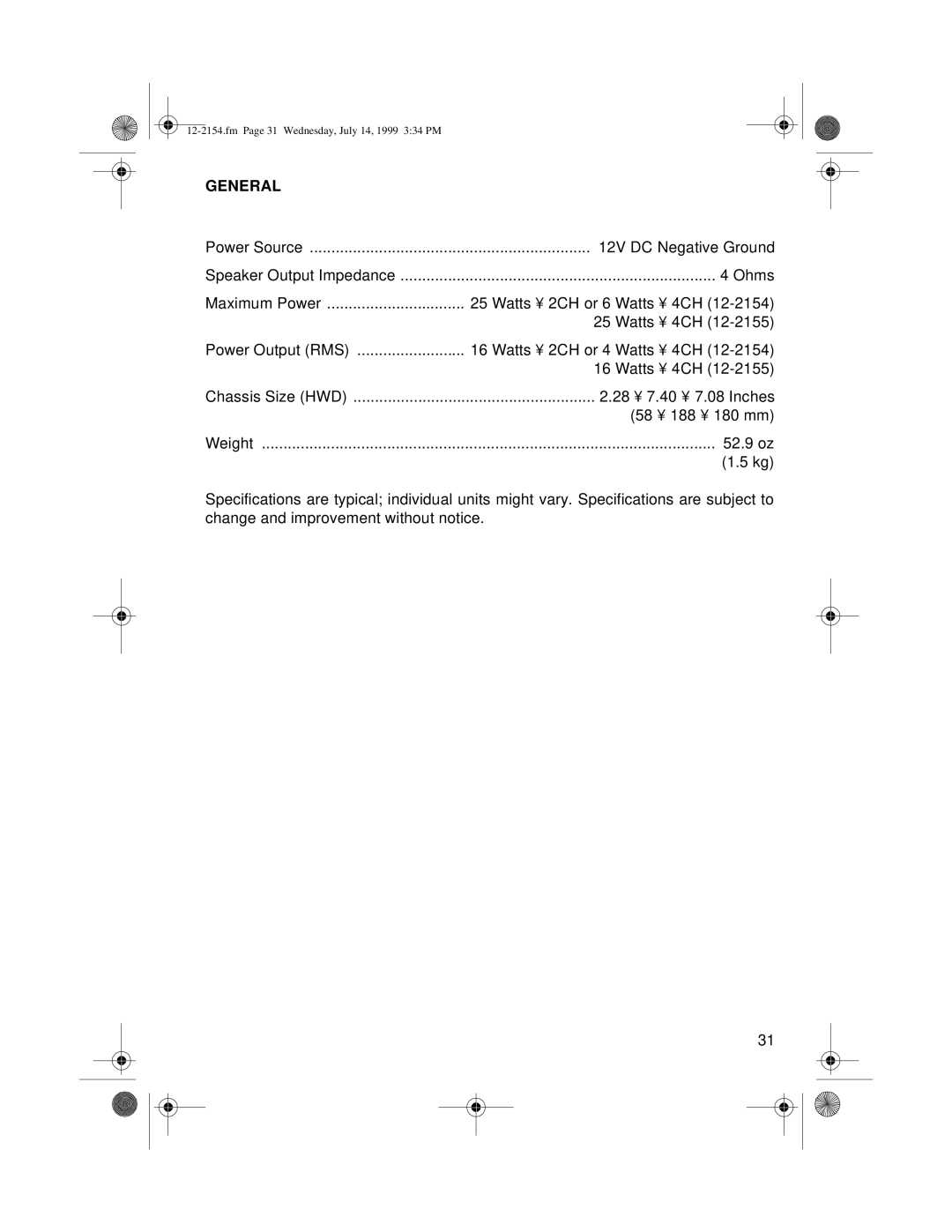 Optimus 12-2154, 12-2155 owner manual General 