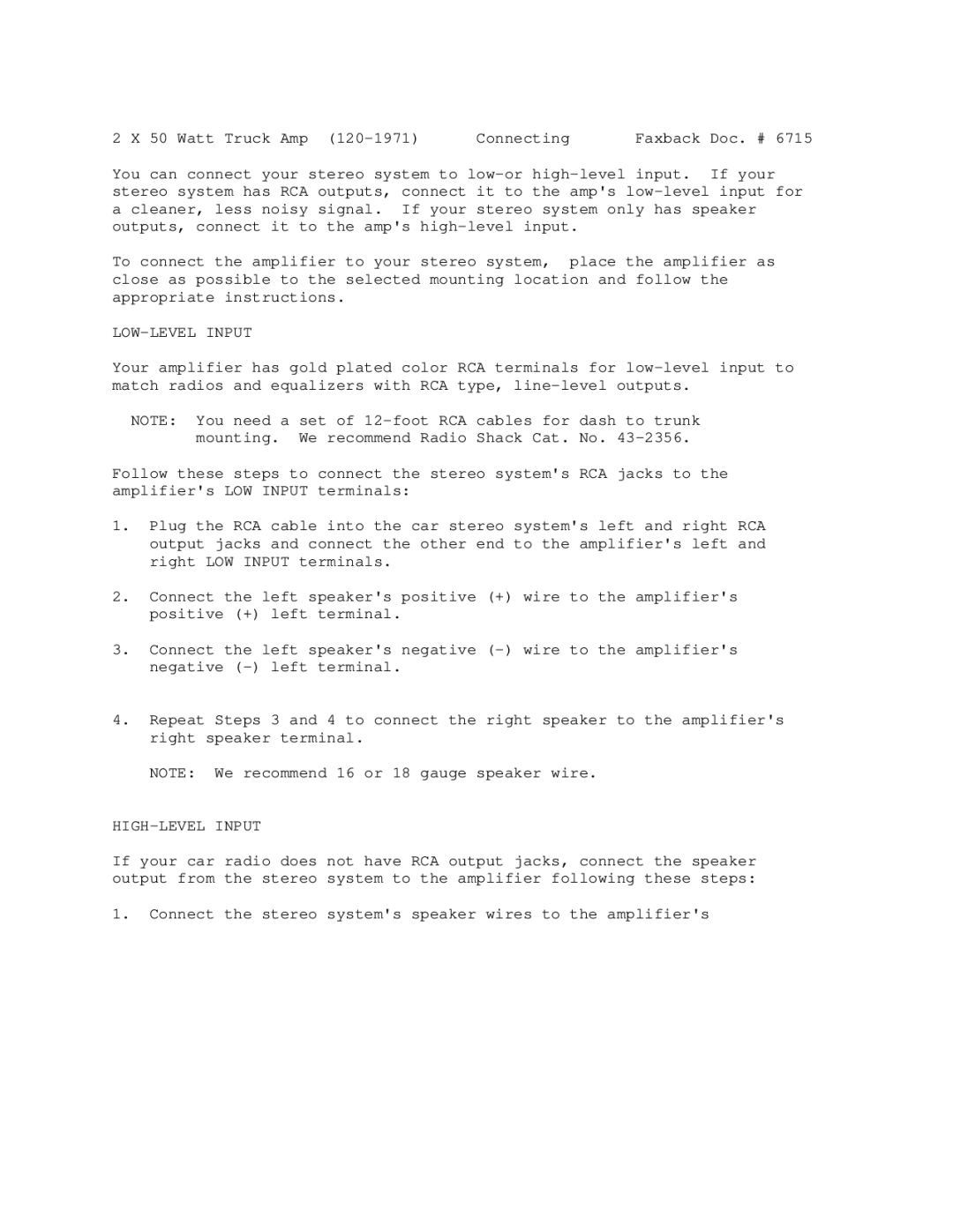 Optimus 120-1971 manual LOW-LEVEL Input, HIGH-LEVEL Input 