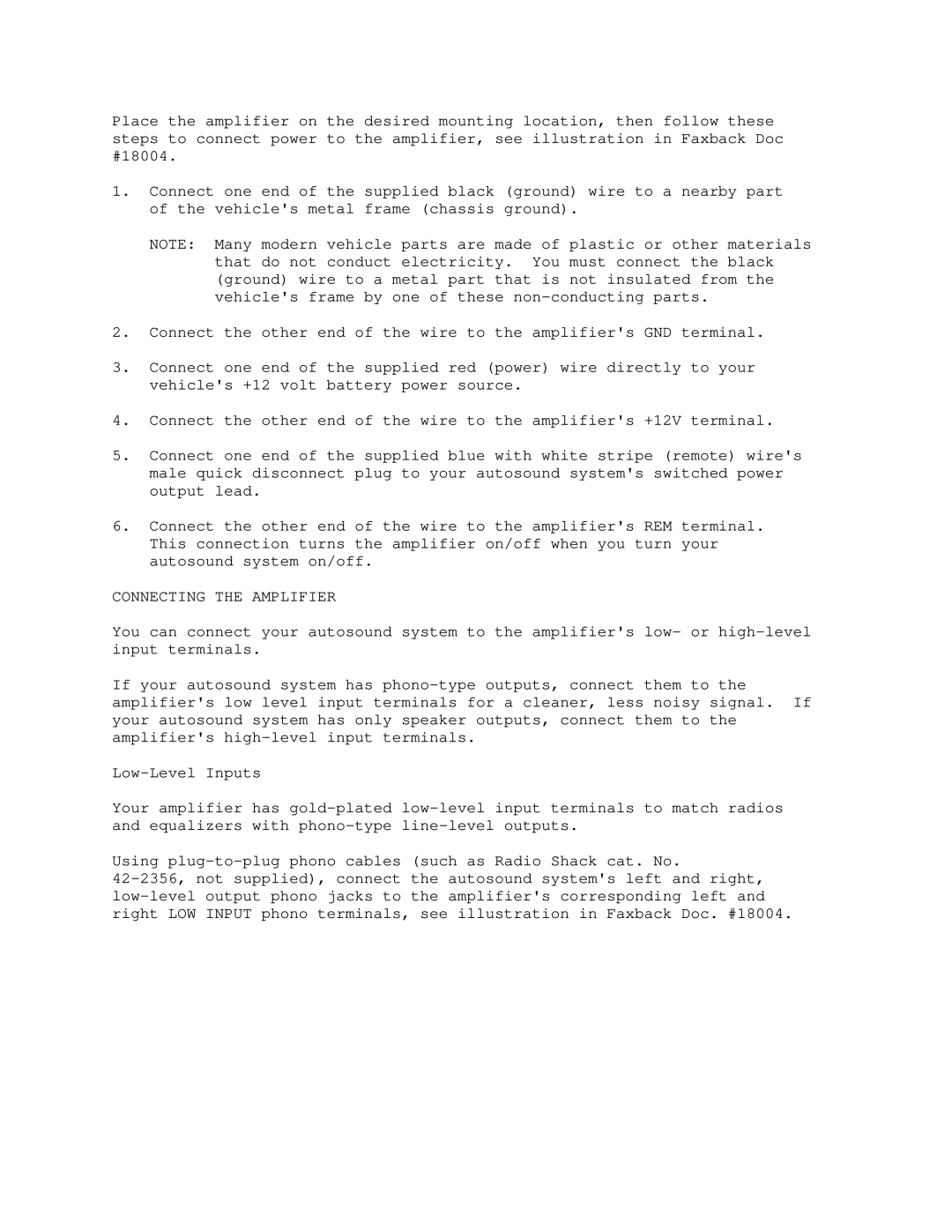 Optimus 120-1971B manual Connecting the Amplifier 