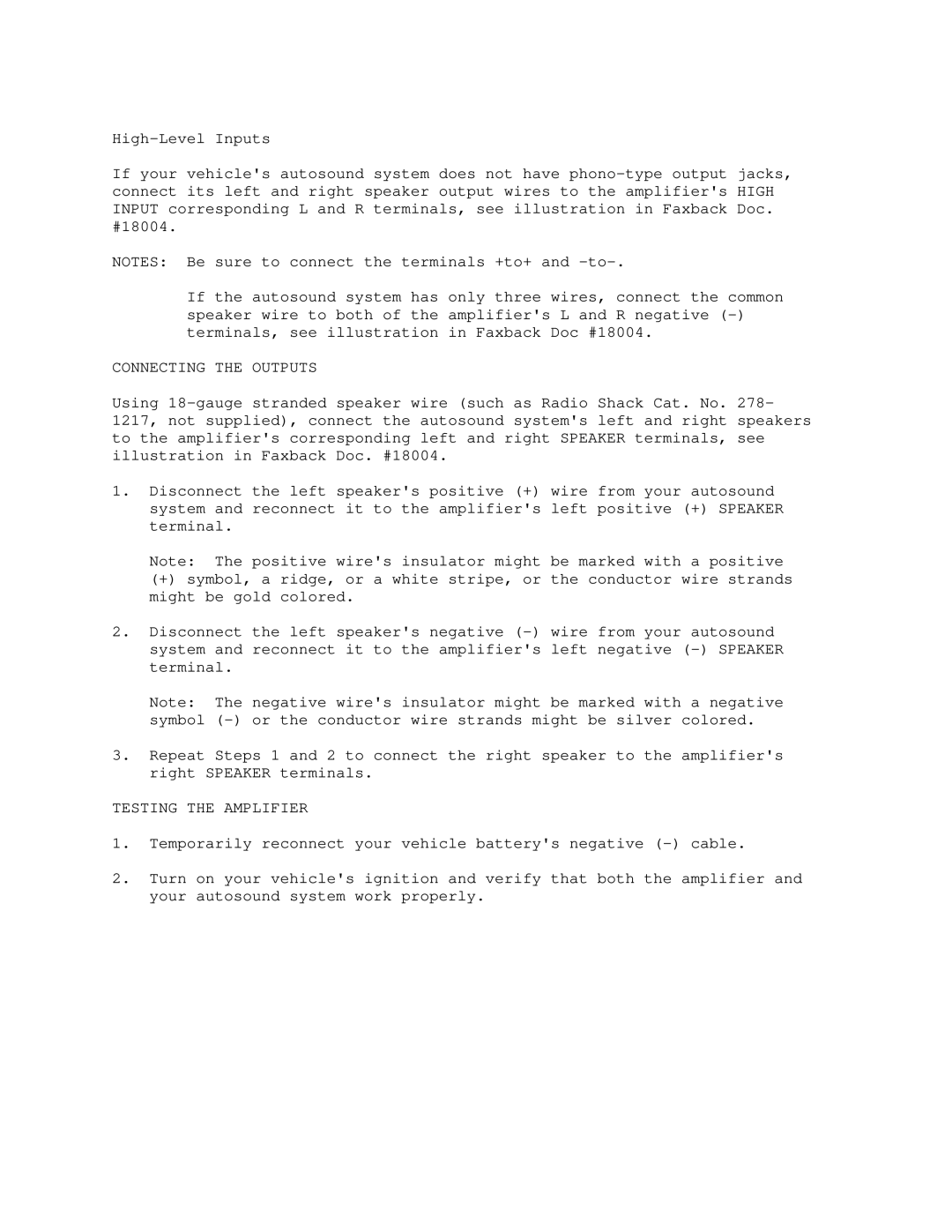 Optimus 120-1971B manual Connecting the Outputs, Testing the Amplifier 