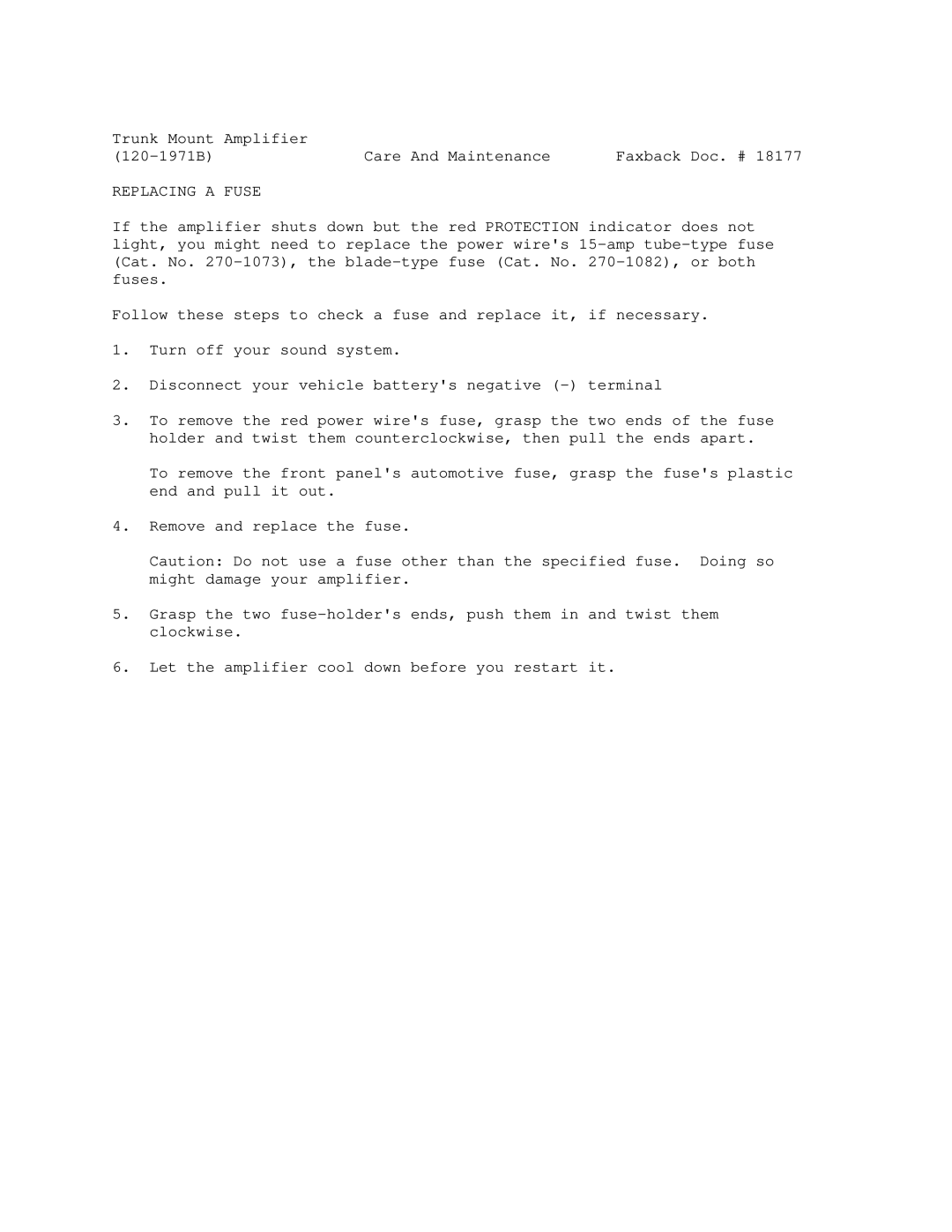 Optimus 120-1971B manual Replacing a Fuse 