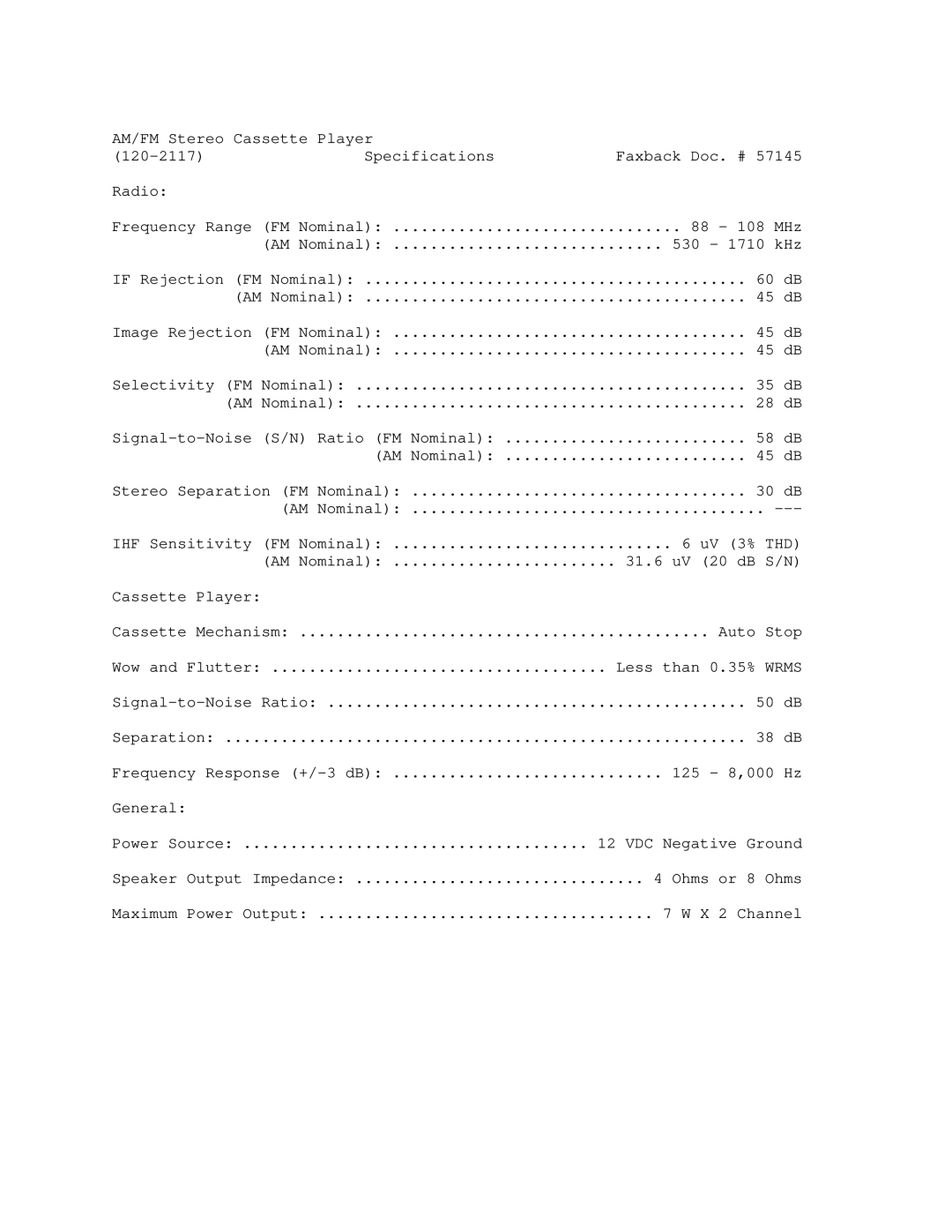 Optimus 120-2117 manual 88 108 MHz 