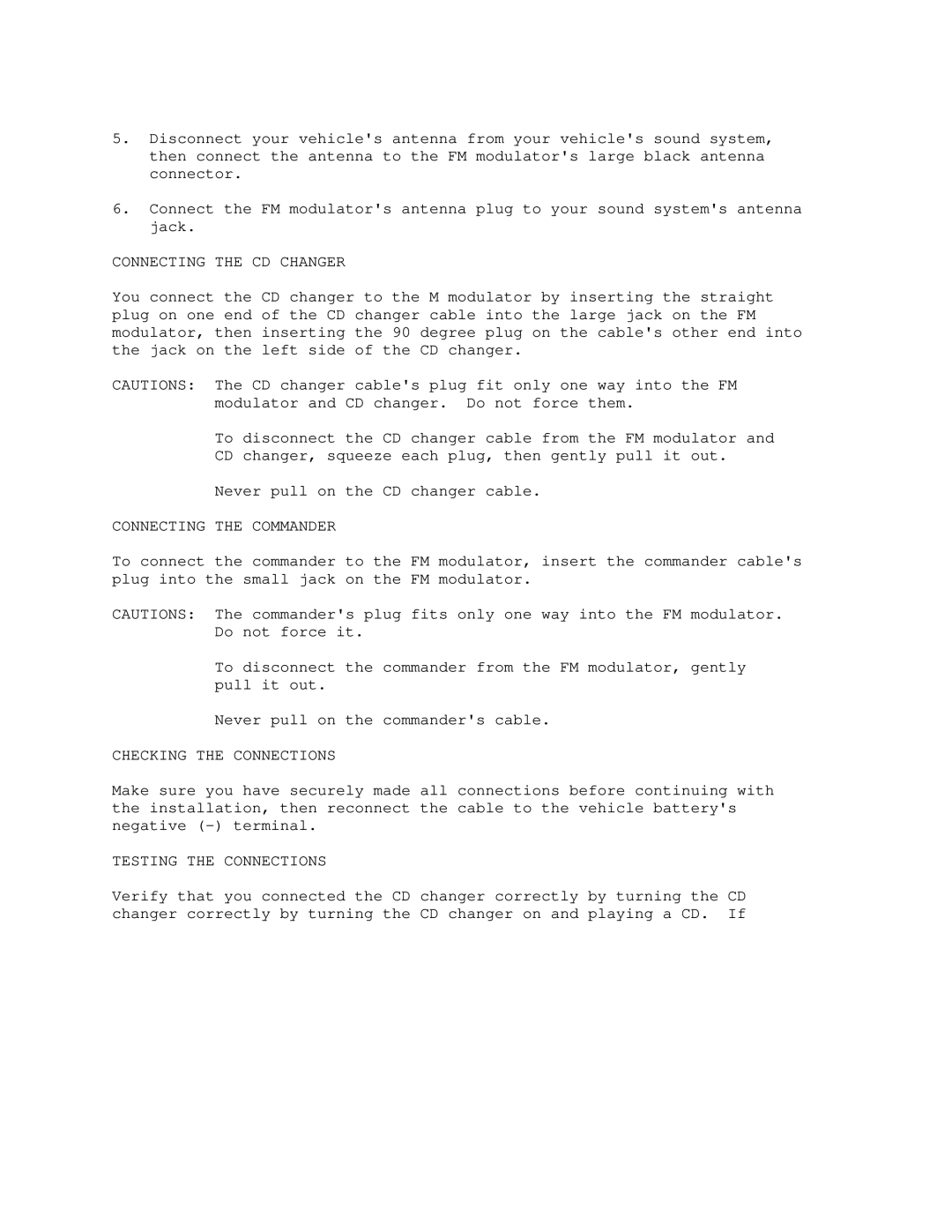 Optimus 120-2180 Connecting the CD Changer, Connecting the Commander, Checking the Connections, Testing the Connections 