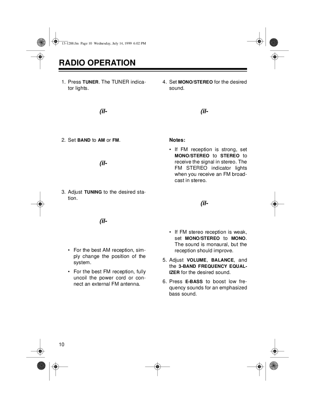 Optimus 13-1288 owner manual Radio Operation 