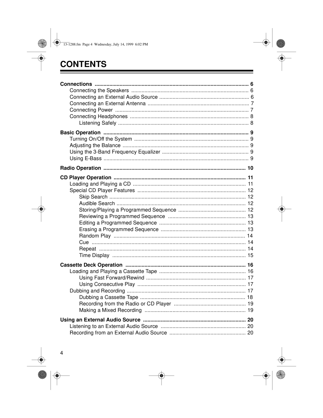 Optimus 13-1288 owner manual Contents 