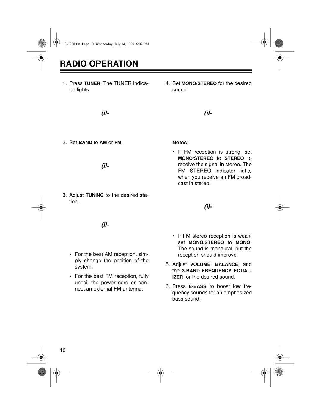 Optimus 13-1288 owner manual Radio Operation 
