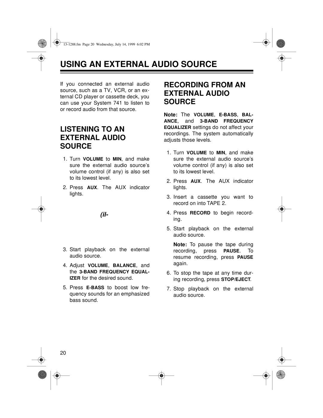 Optimus 13-1288 owner manual Using An External Audio Source, Listening To An External Audio Source 
