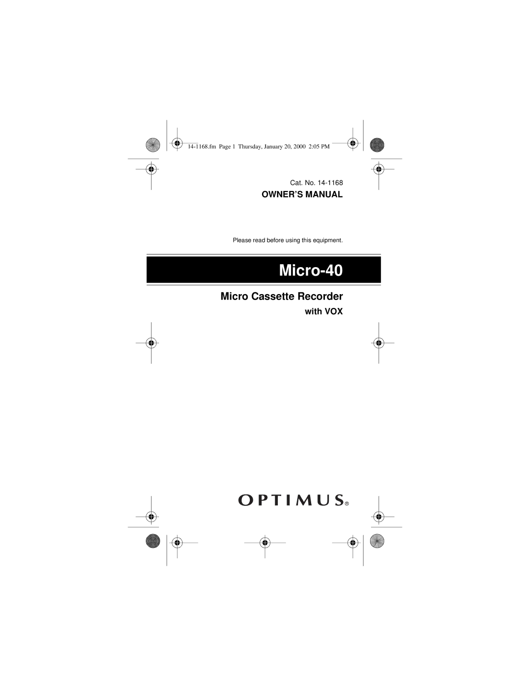 Optimus Micro-40, 14-1168 owner manual 