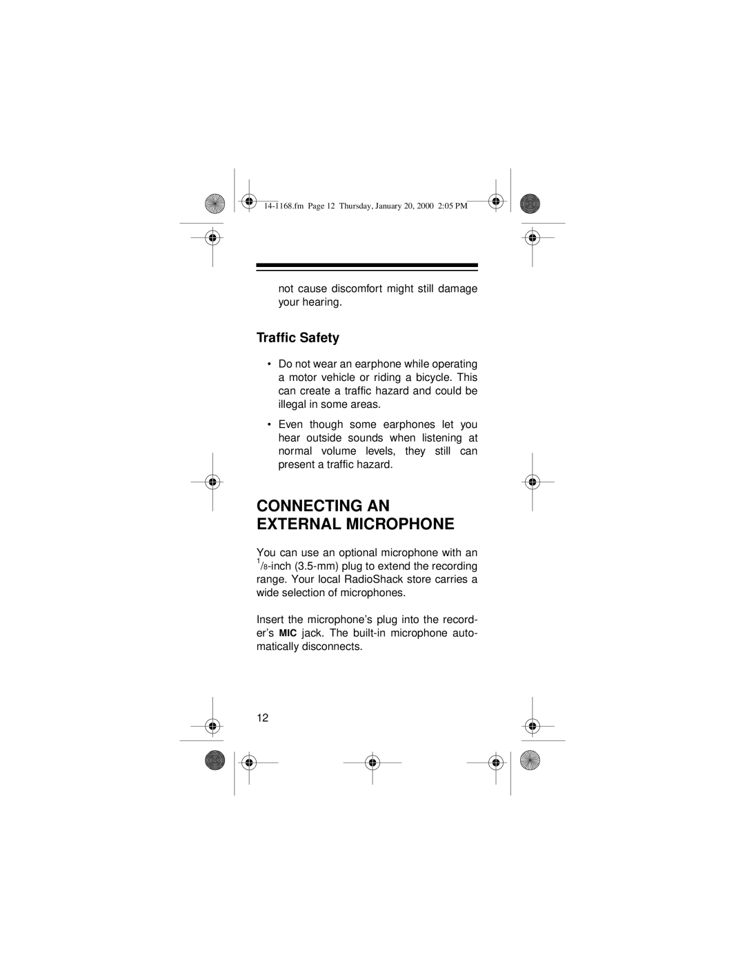 Optimus 14-1168, Micro-40 owner manual Connecting AN External Microphone, Traffic Safety 