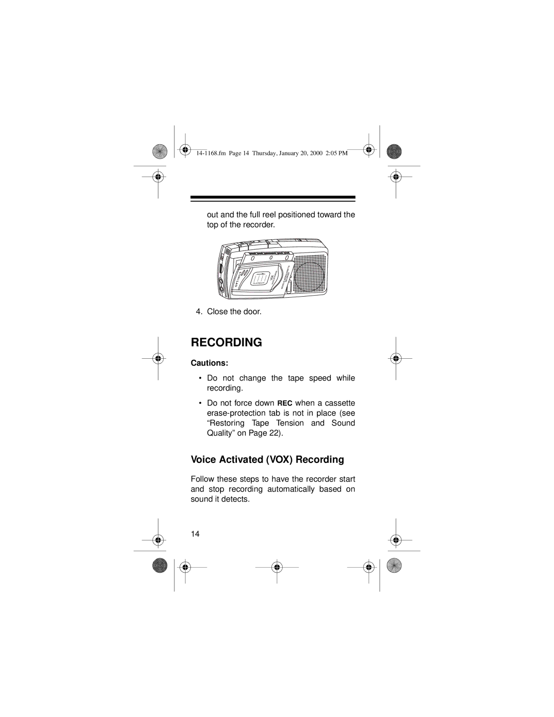 Optimus 14-1168, Micro-40 owner manual Voice Activated VOX Recording 