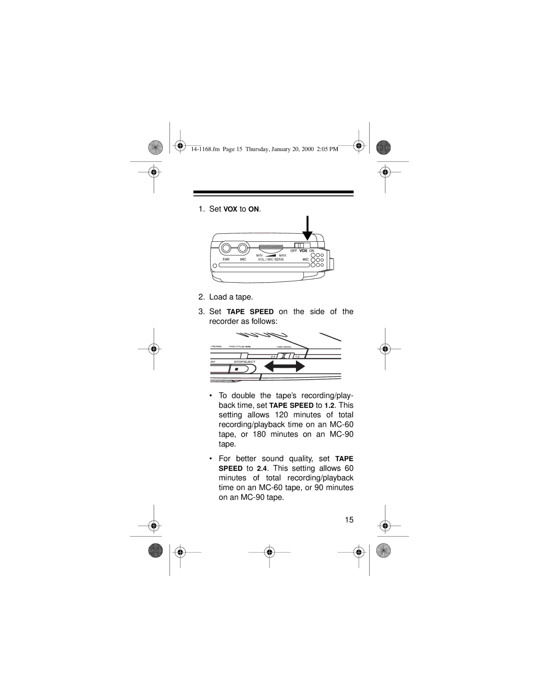 Optimus Micro-40, 14-1168 owner manual Fm Page 15 Thursday, January 20, 2000 205 PM 