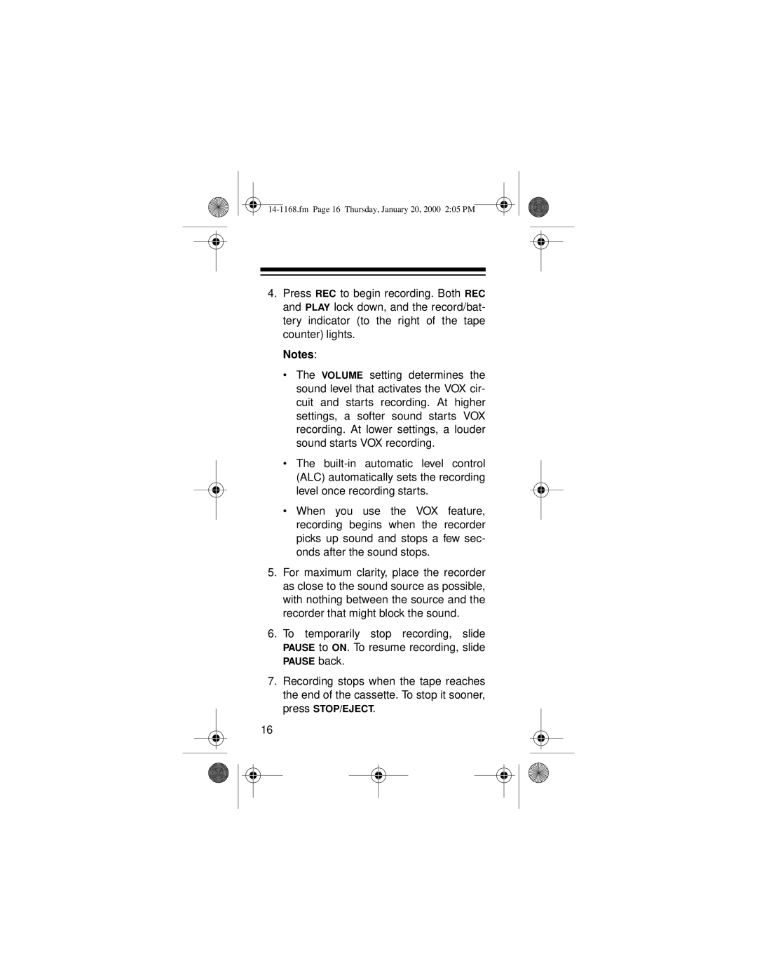 Optimus 14-1168, Micro-40 owner manual Pause back 