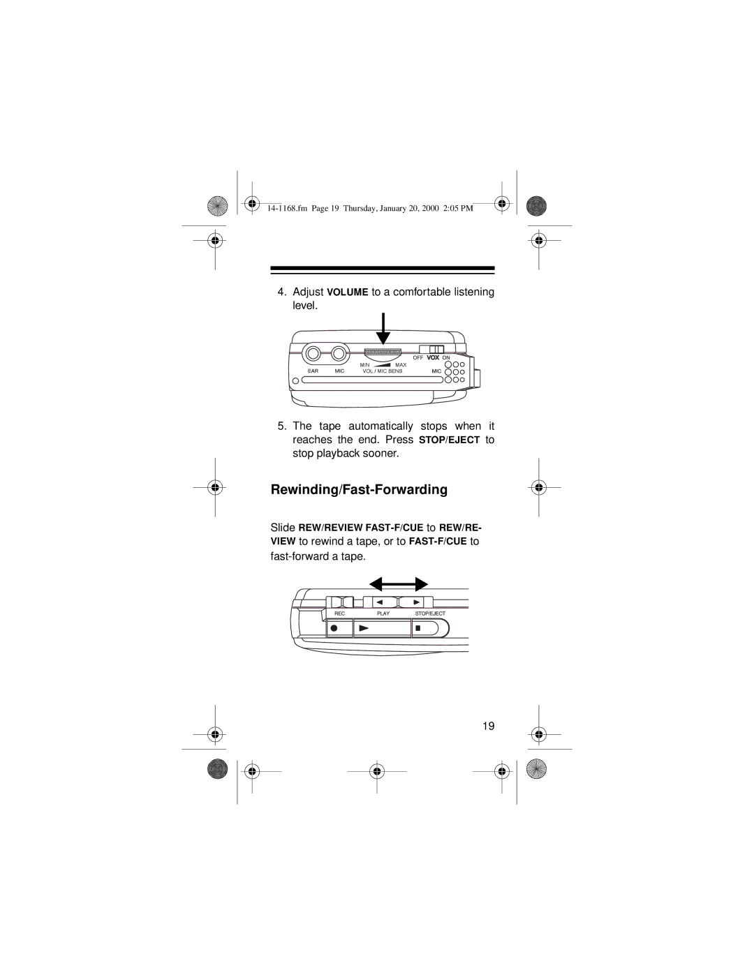 Optimus Micro-40, 14-1168 owner manual Rewinding/Fast-Forwarding 