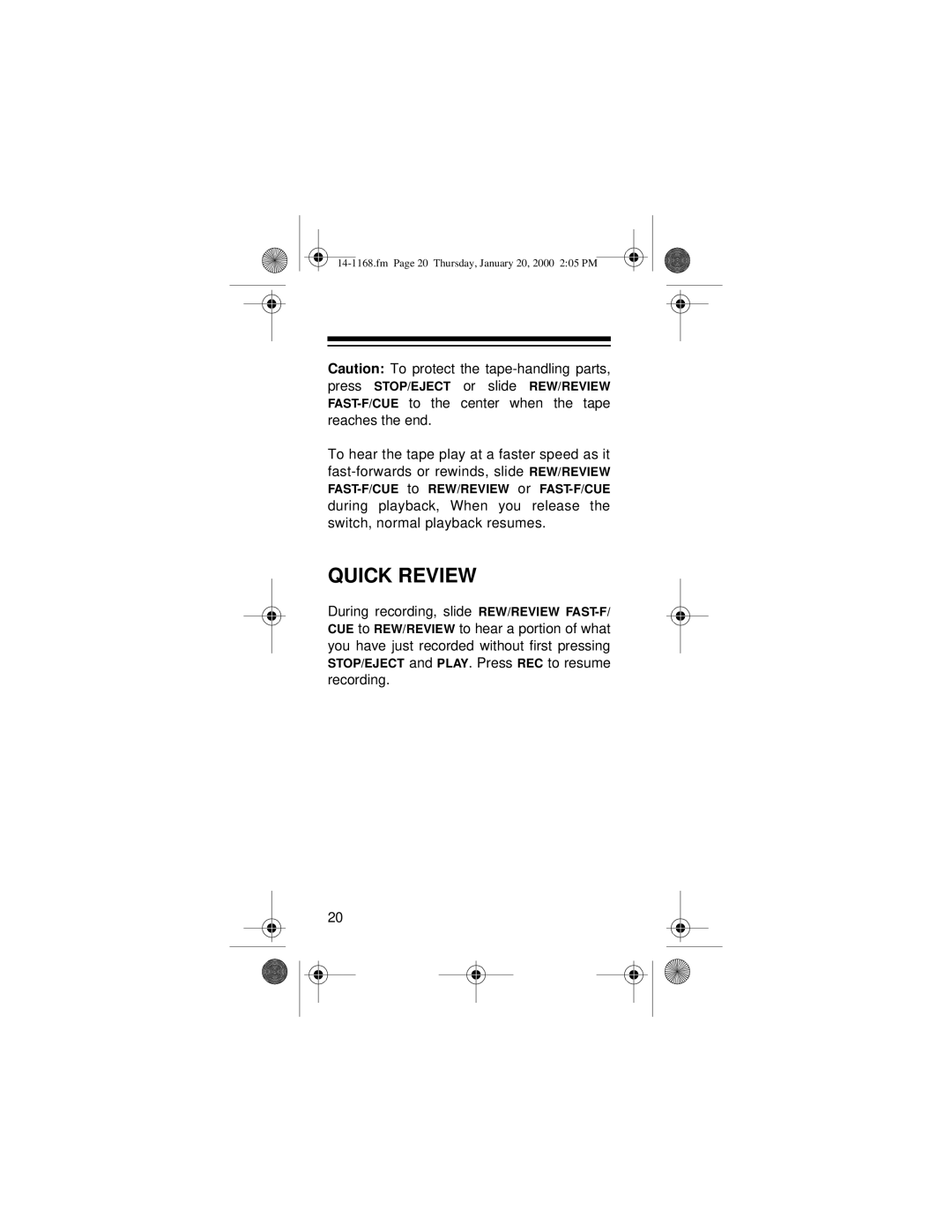 Optimus 14-1168, Micro-40 owner manual Quick Review, Reaches the end 