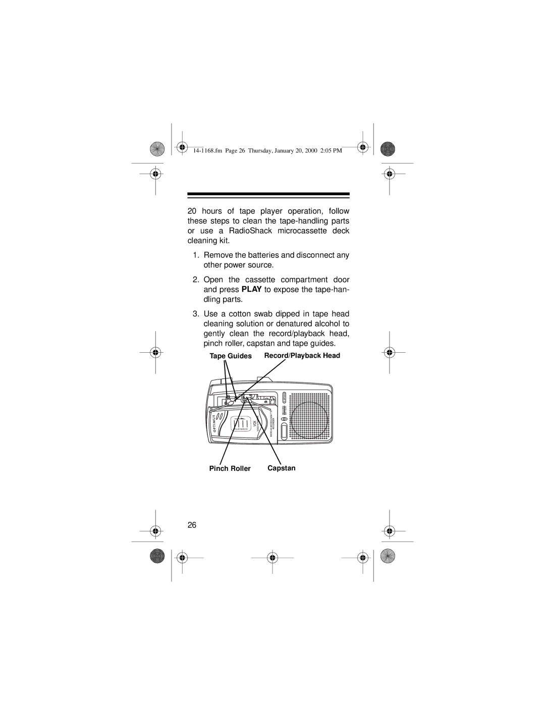 Optimus 14-1168, Micro-40 owner manual Tape Guides Record/Playback Head Pinch Roller 