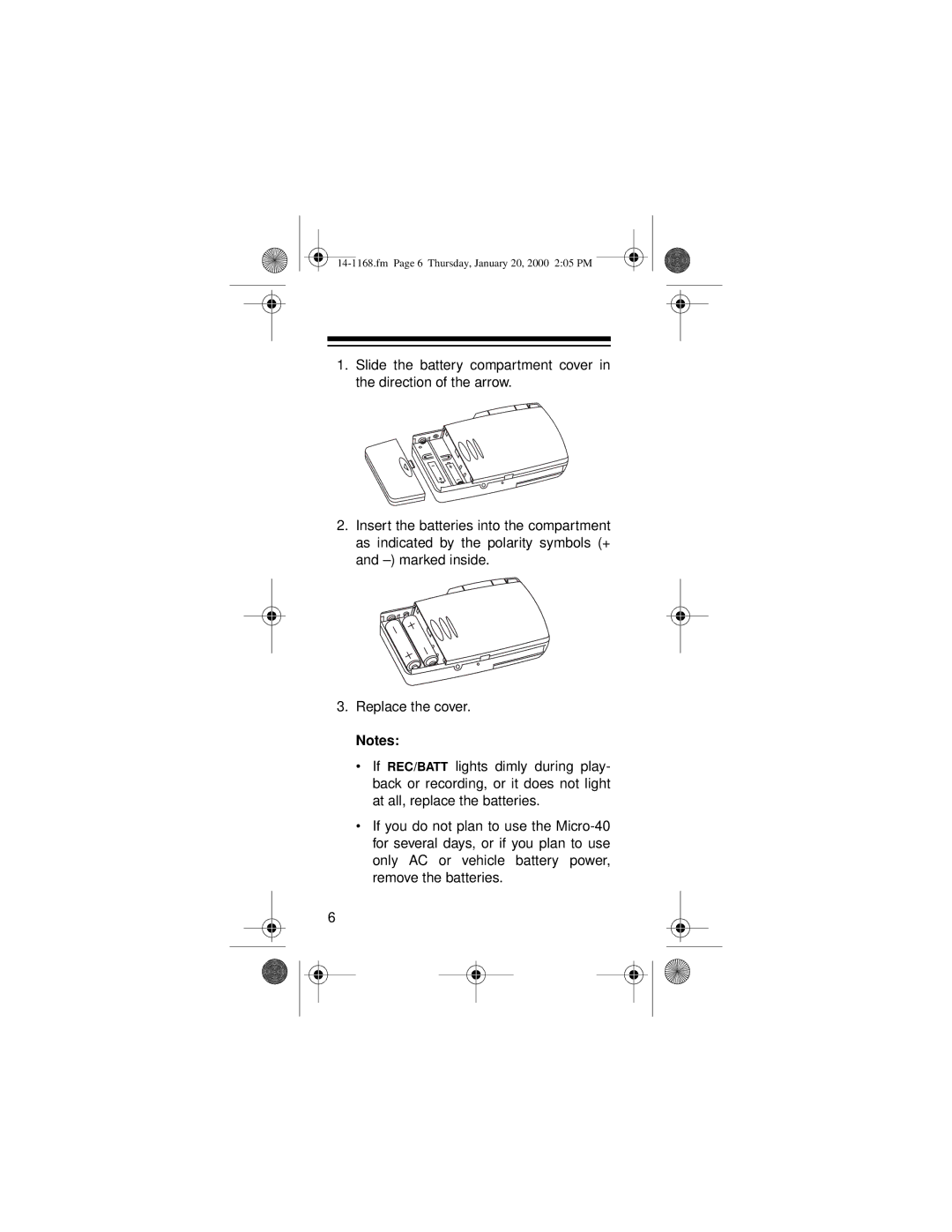 Optimus 14-1168, Micro-40 owner manual Fm Page 6 Thursday, January 20, 2000 205 PM 