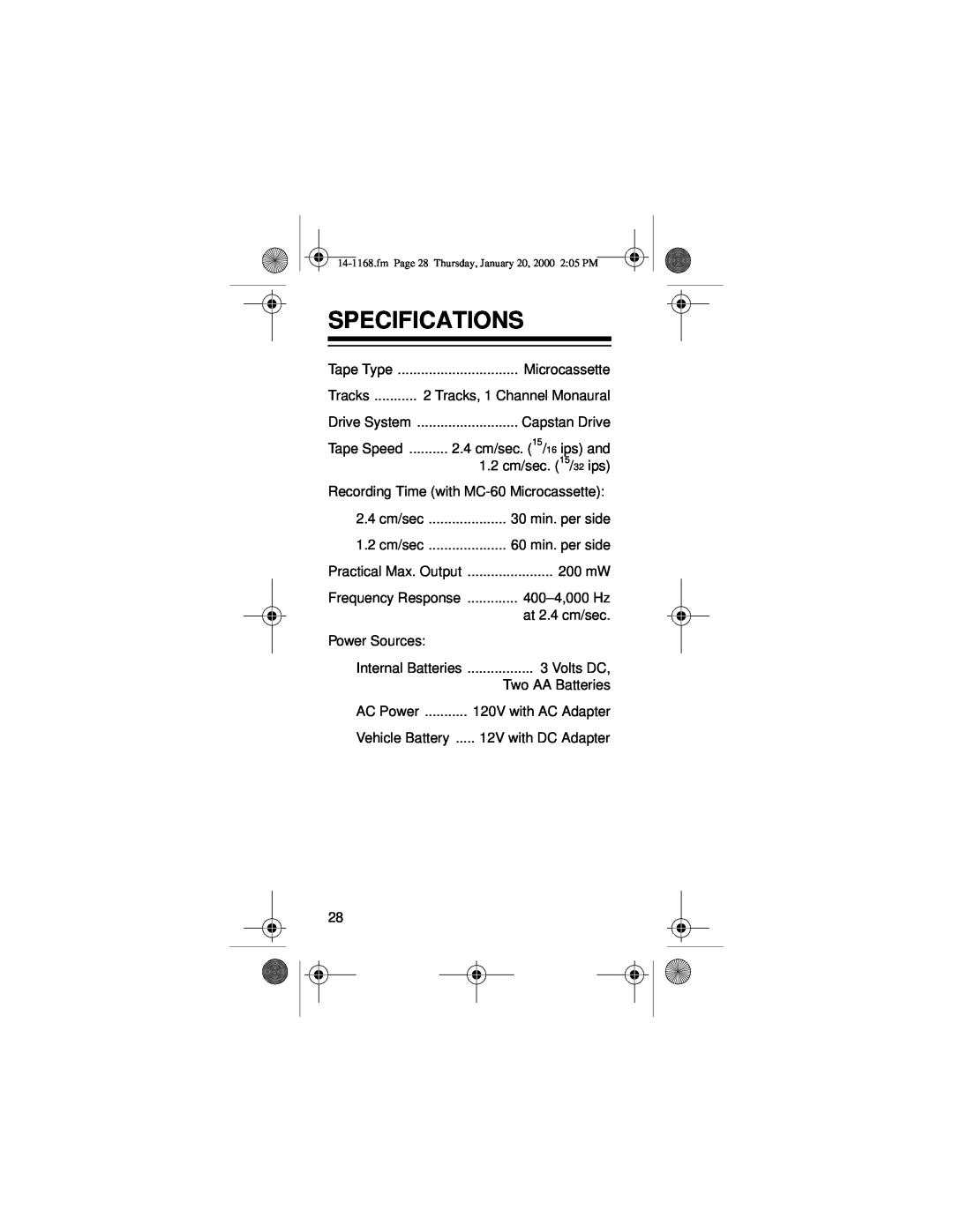 Optimus 14-1168, Micro-40 owner manual Specifications 