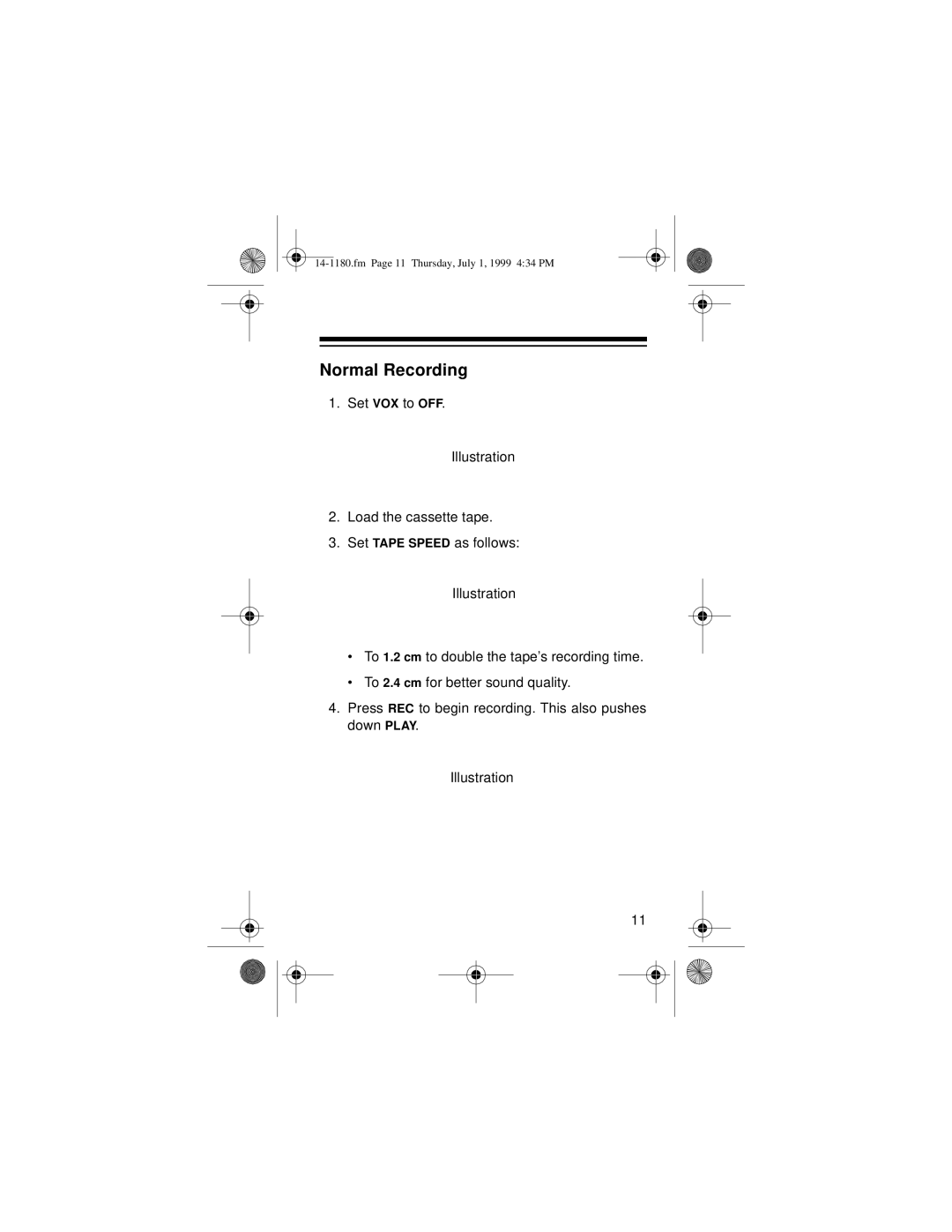 Optimus 14-1180 owner manual Normal Recording 