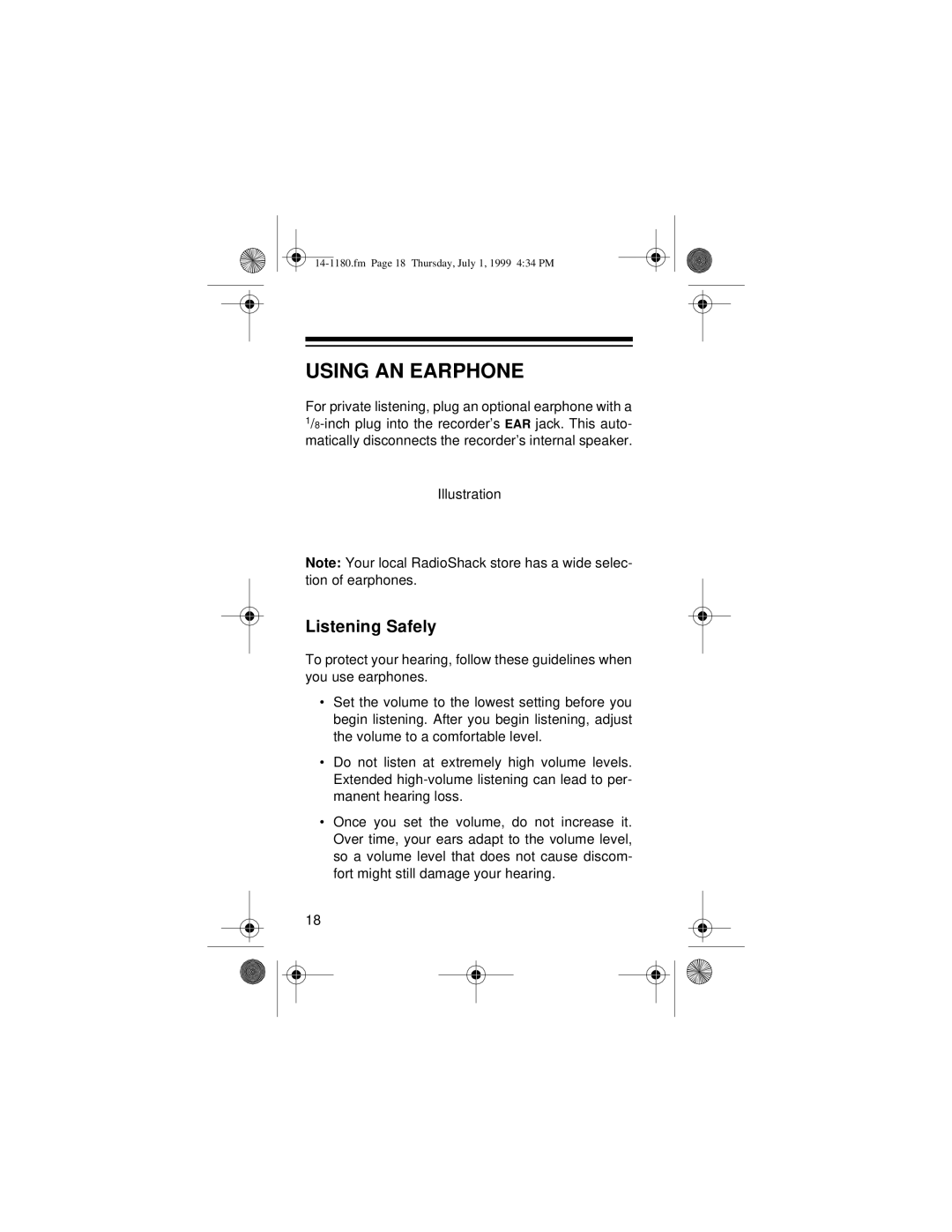 Optimus 14-1180 owner manual Using AN Earphone, Listening Safely 