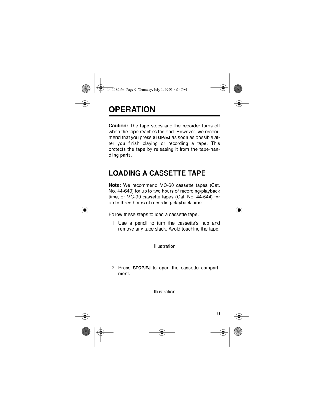 Optimus 14-1180 owner manual Operation, Loading a Cassette Tape 