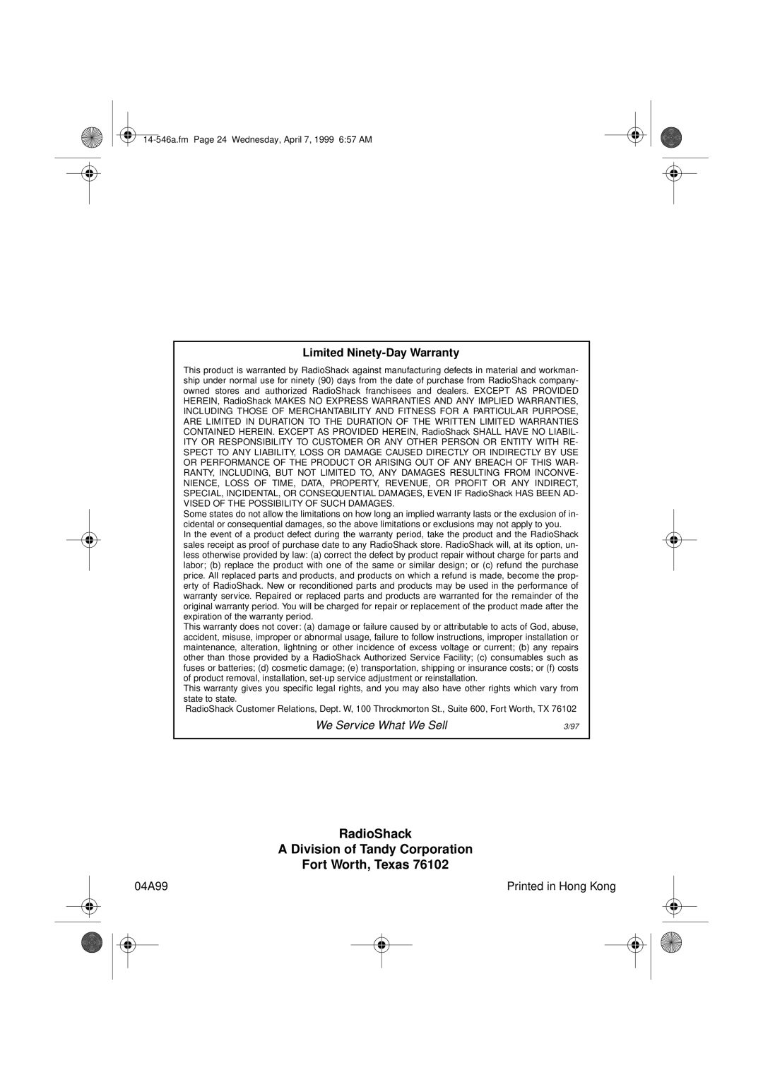 Optimus 14-546A, CD-3321 owner manual RadioShack Division of Tandy Corporation Fort Worth, Texas 