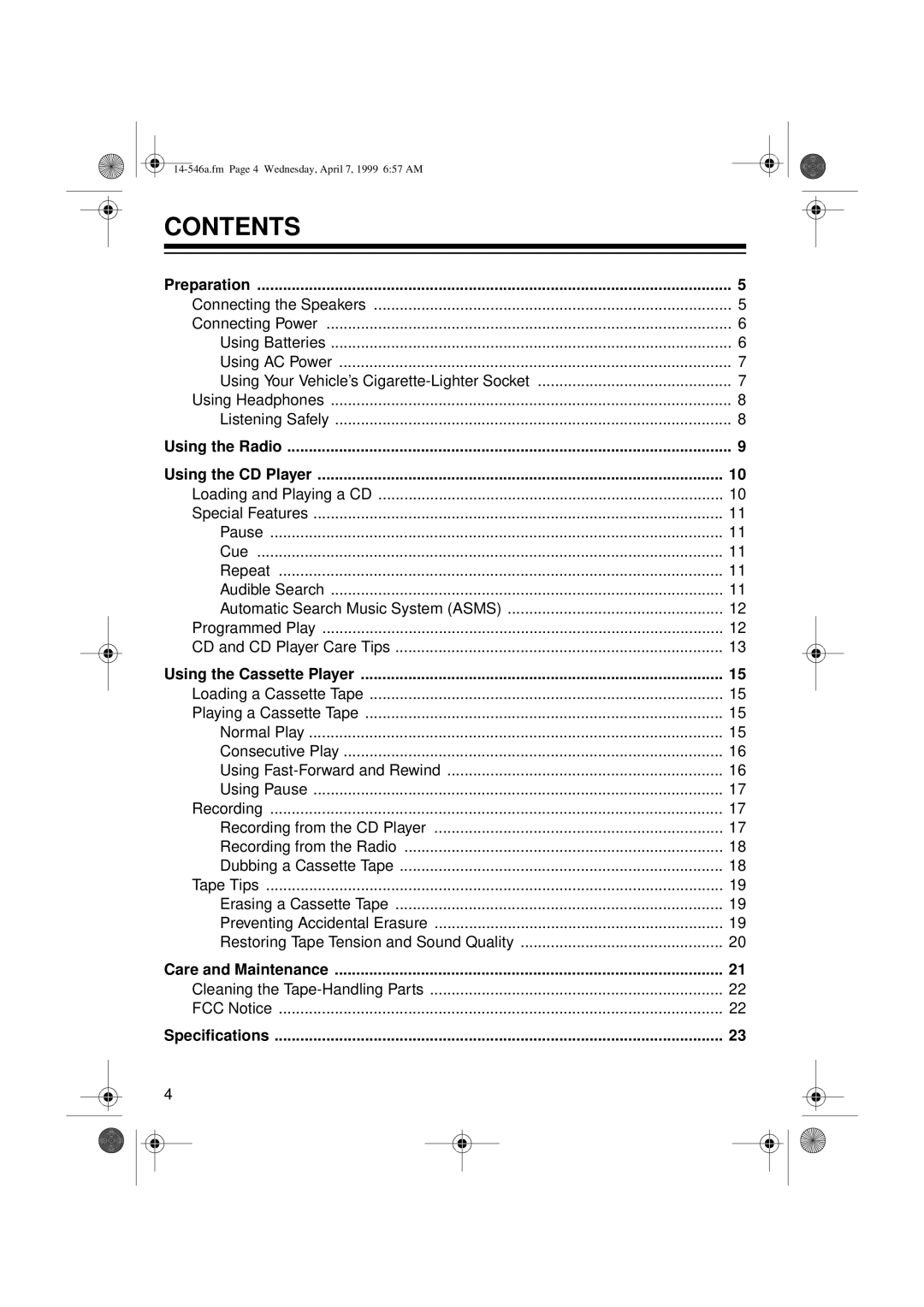 Optimus 14-546A, CD-3321 owner manual Contents 