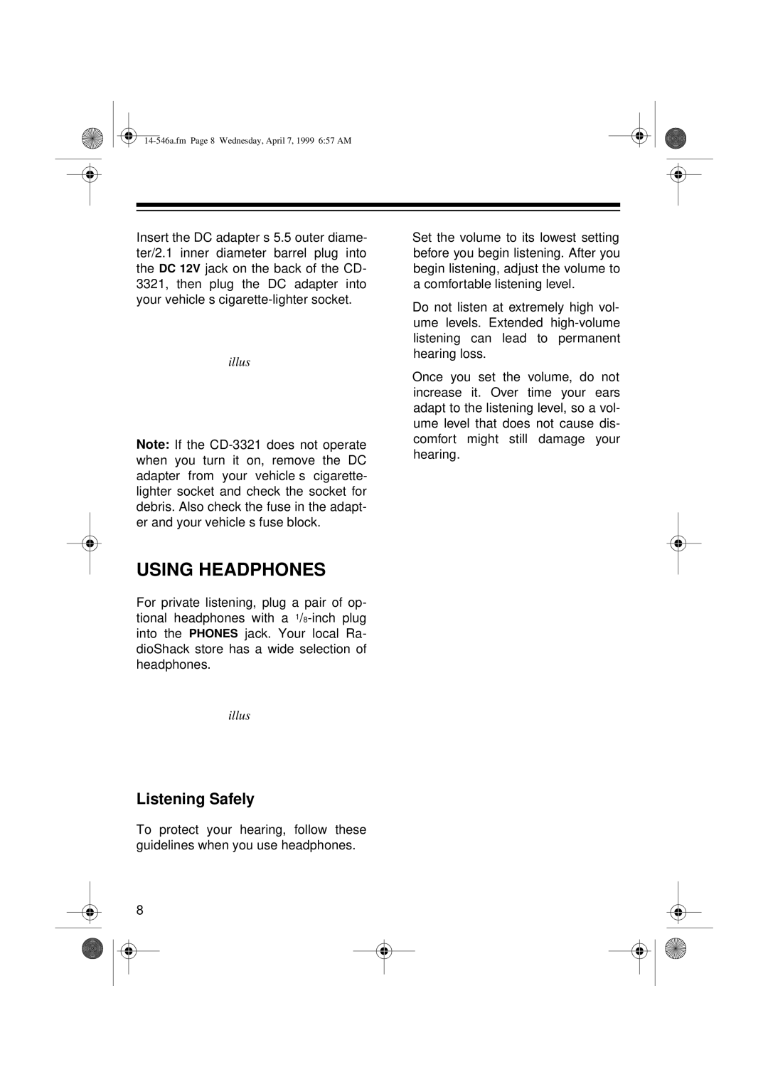 Optimus 14-546A, CD-3321 owner manual Using Headphones, Listening Safely 