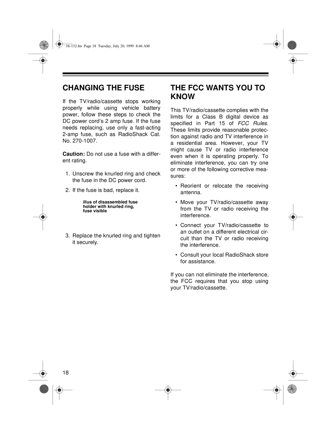Optimus 16-132 owner manual Changing The Fuse, The Fcc Wants You To Know 
