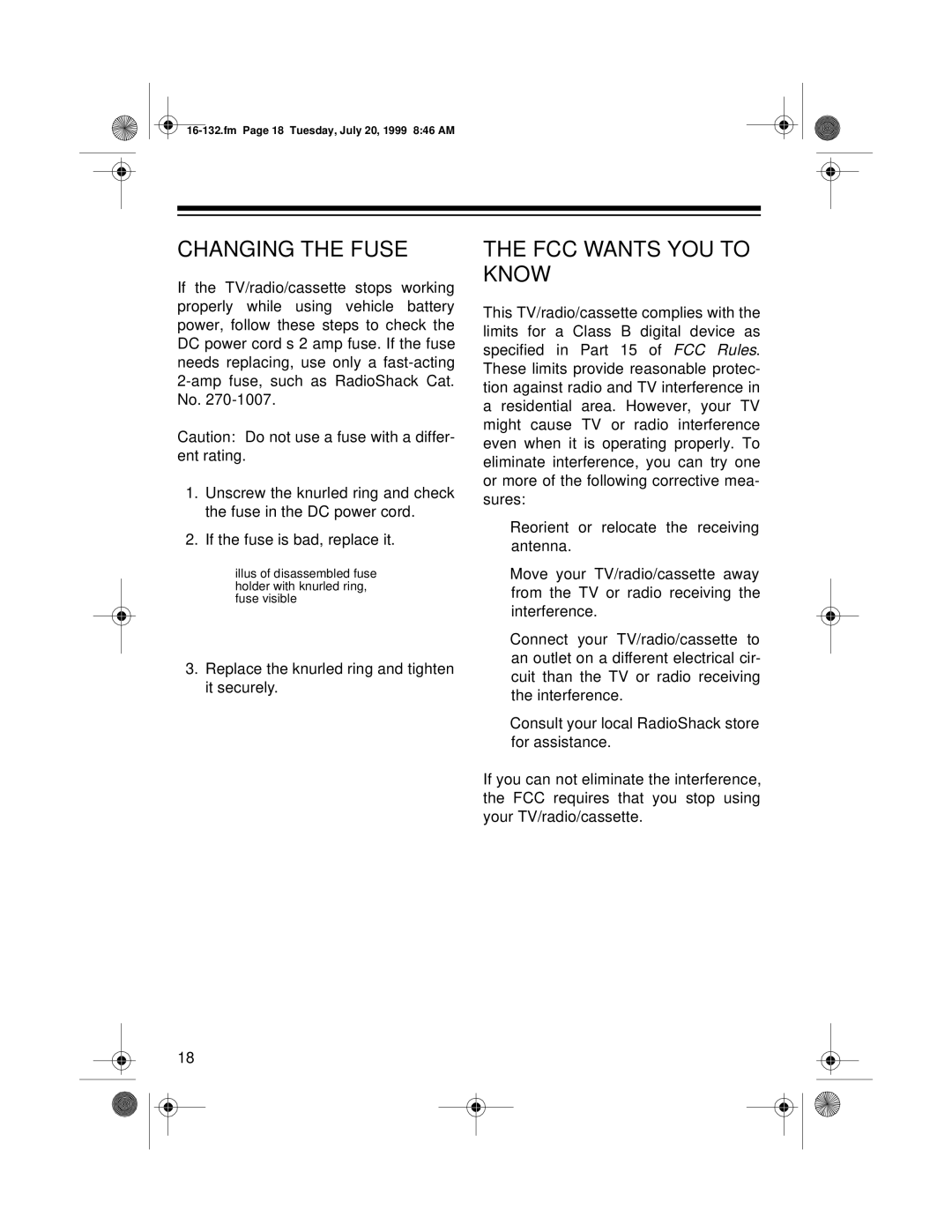 Optimus 16-132 owner manual Changing the Fuse, FCC Wants YOU to Know 