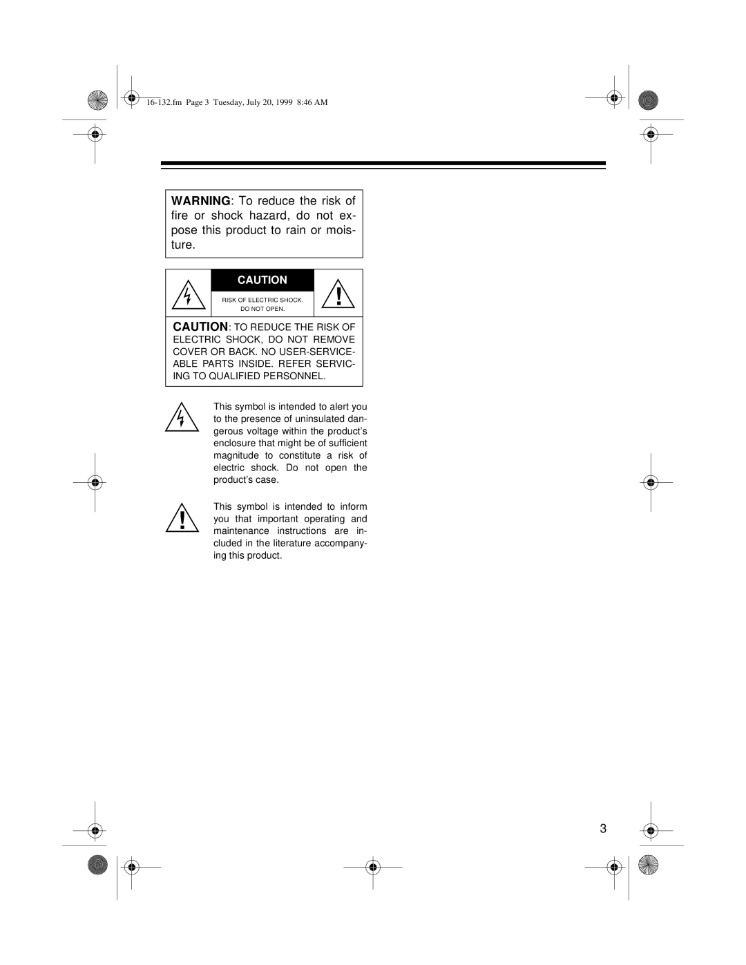 Optimus 16-132 owner manual Fm Page 3 Tuesday, July 20, 1999 846 AM 