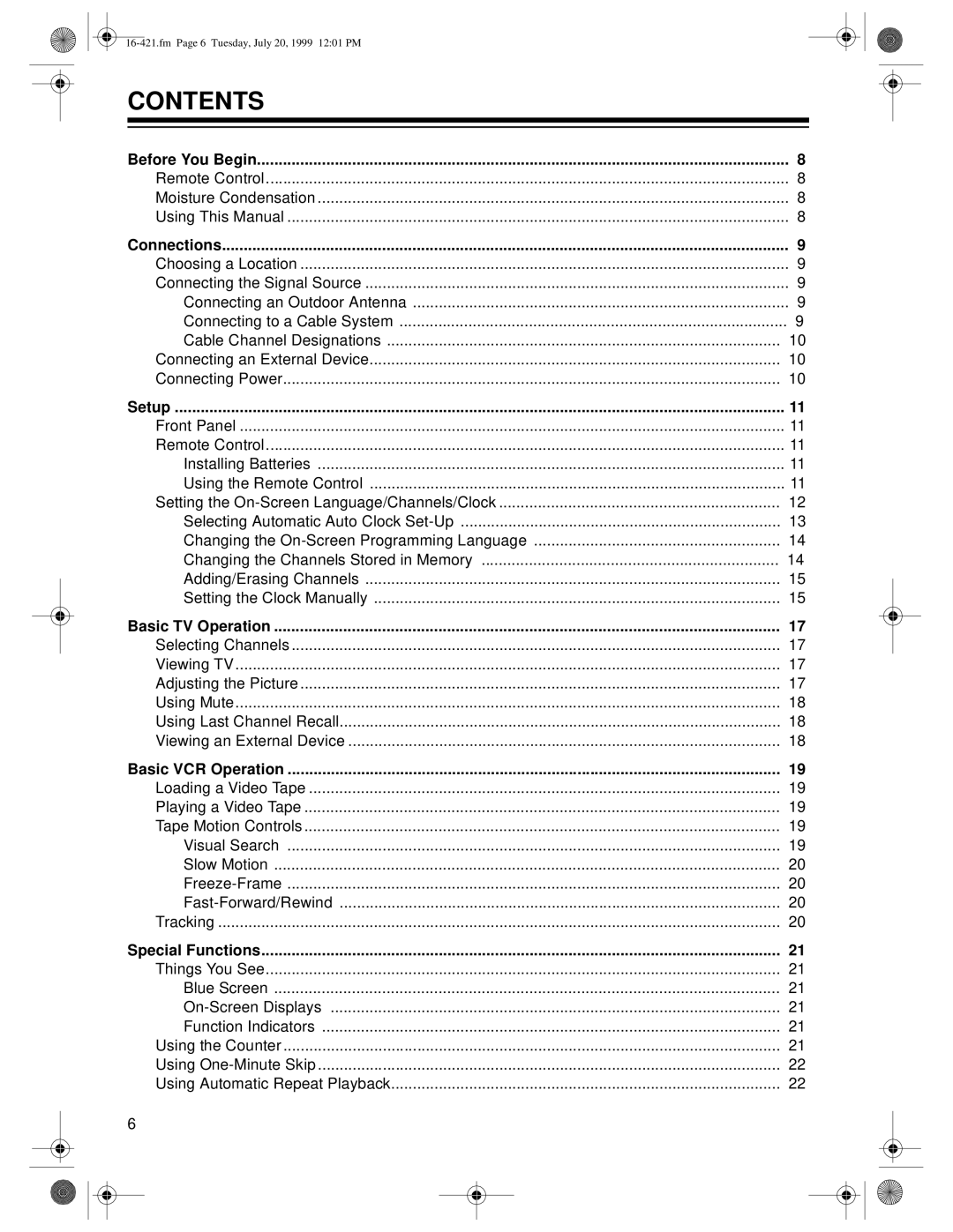 Optimus 16-421, 16-422 owner manual Contents 