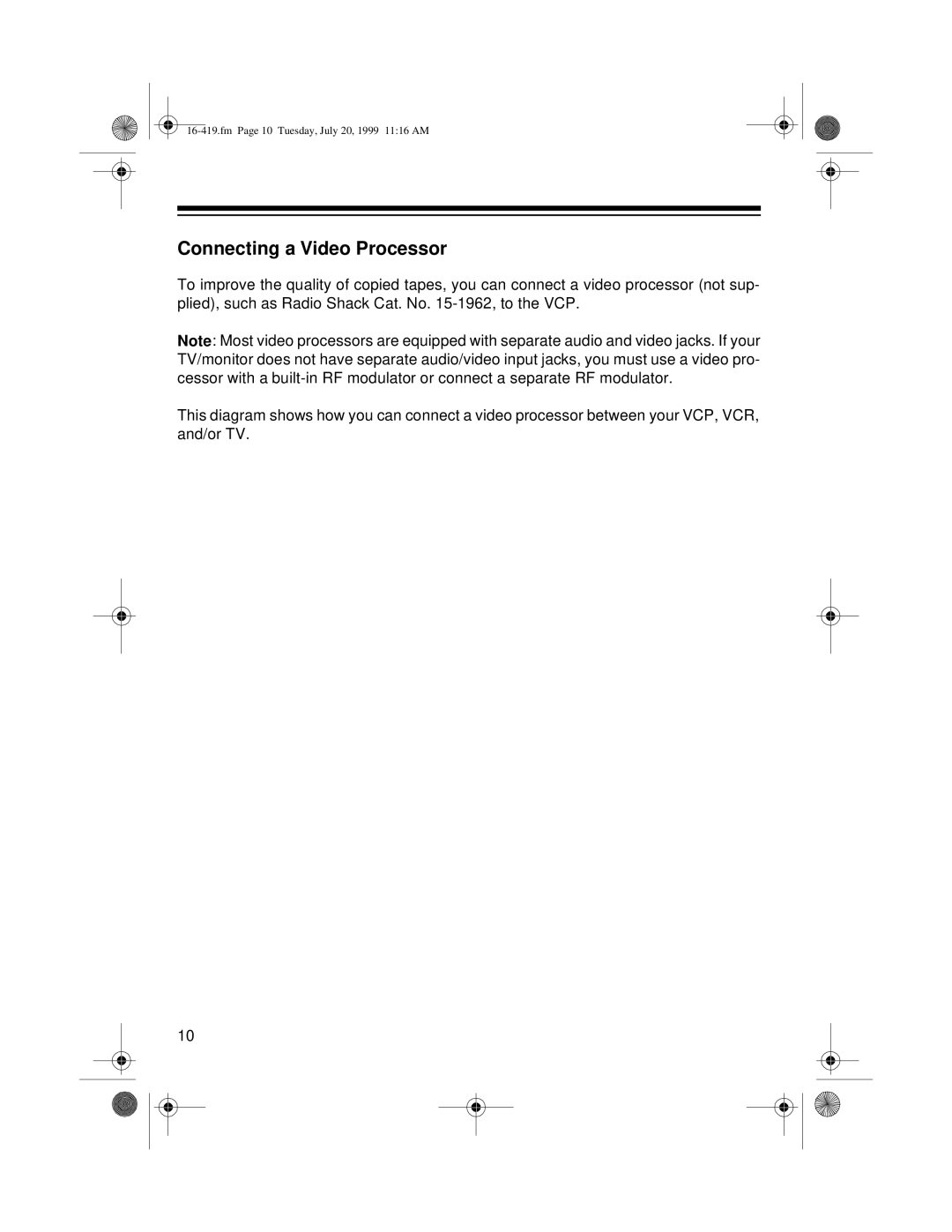 Optimus 27 owner manual Connecting a Video Processor 