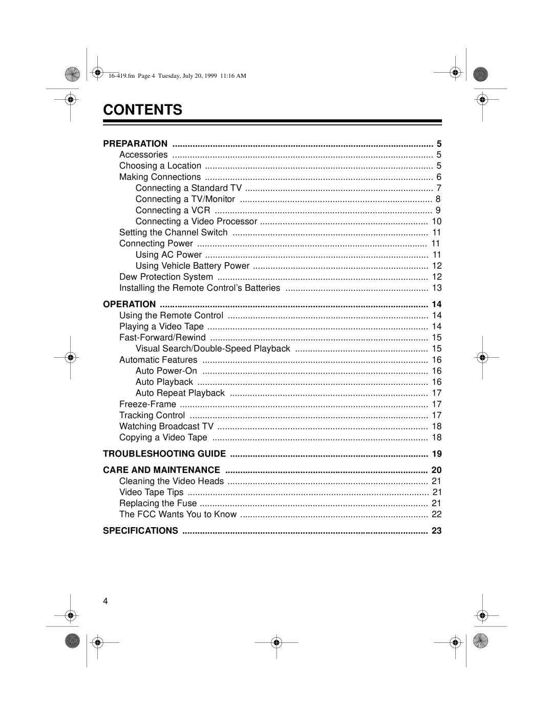 Optimus 27 owner manual Contents 