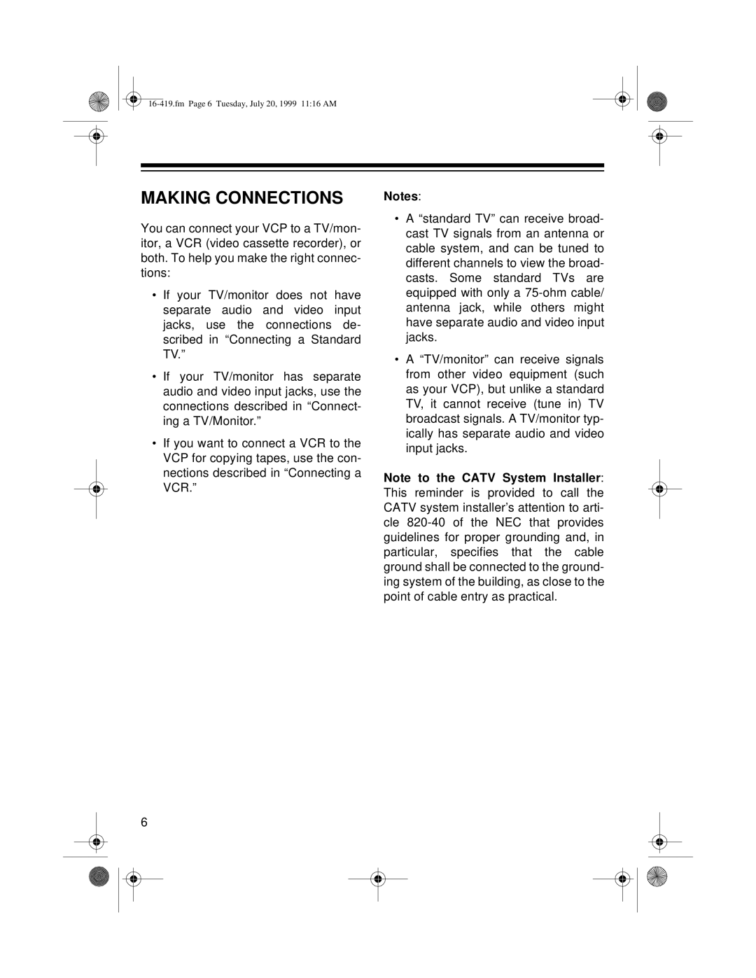 Optimus 27 owner manual Making Connections 