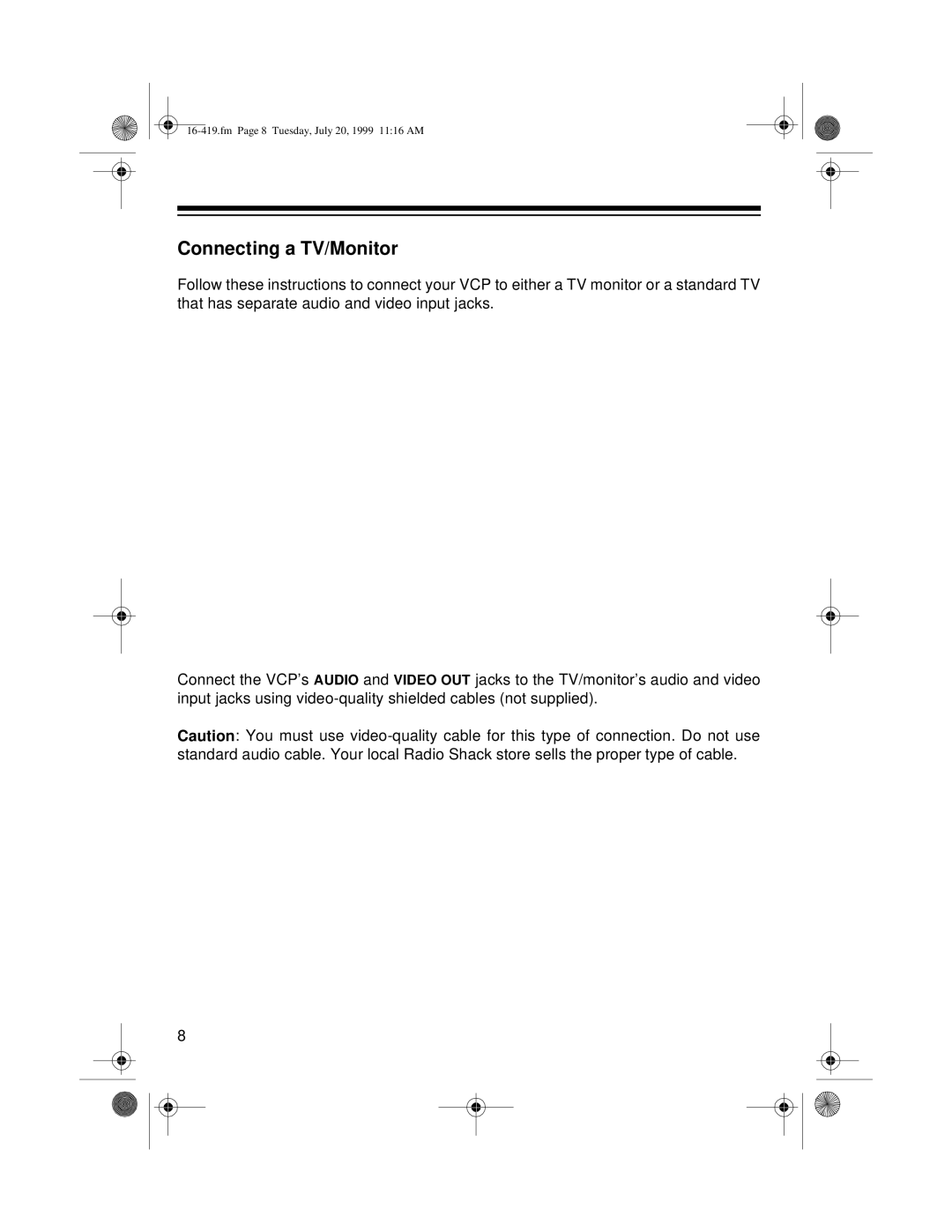 Optimus 27 owner manual Connecting a TV/Monitor 