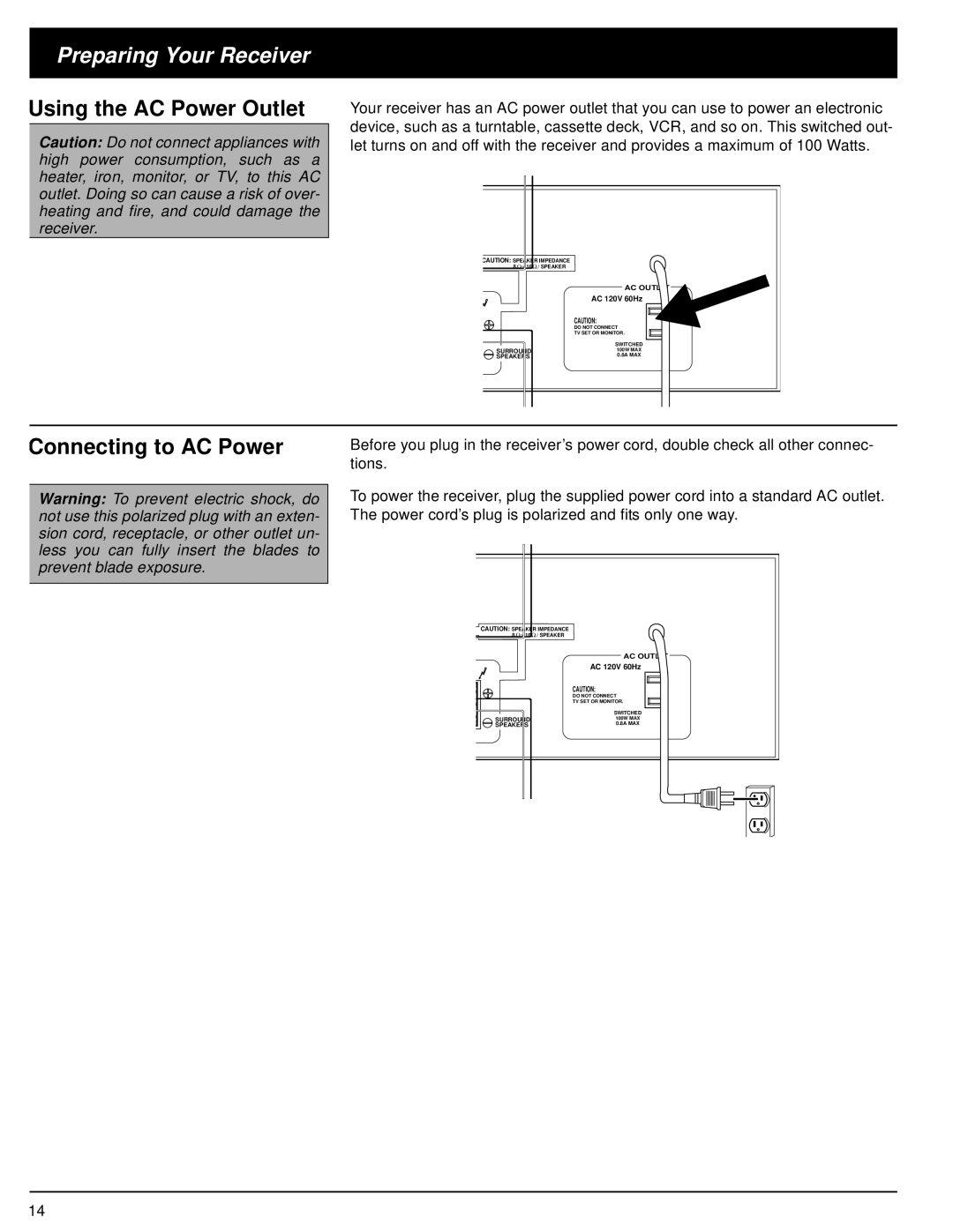 Optimus 31-3042 owner manual Using the AC Power Outlet, Connecting to AC Power 