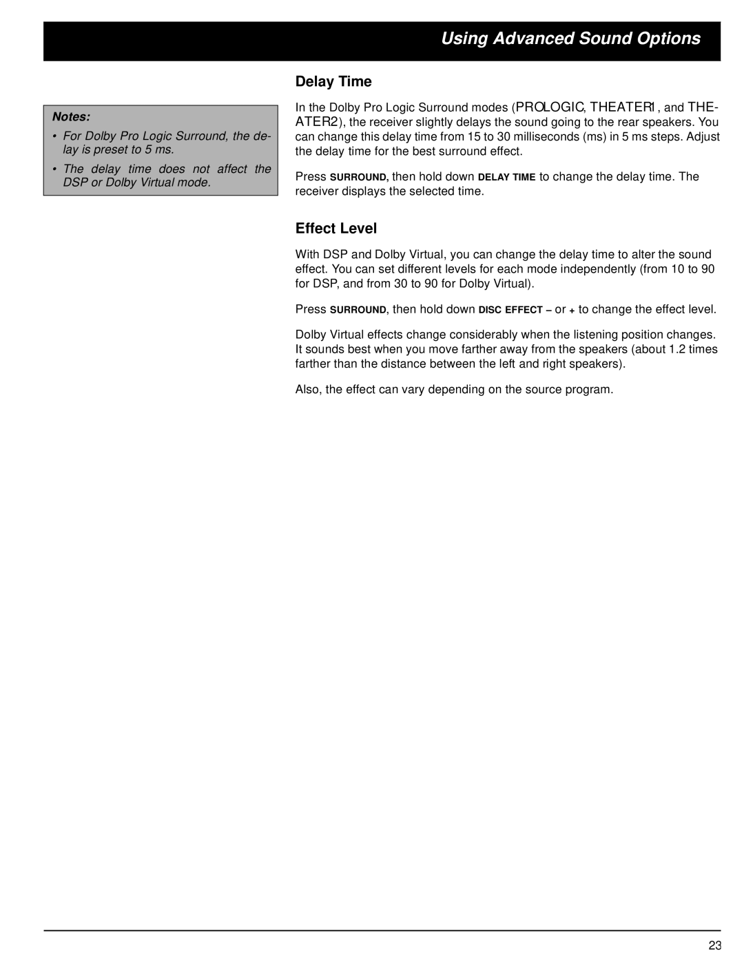 Optimus 31-3042 owner manual Delay Time, Effect Level 