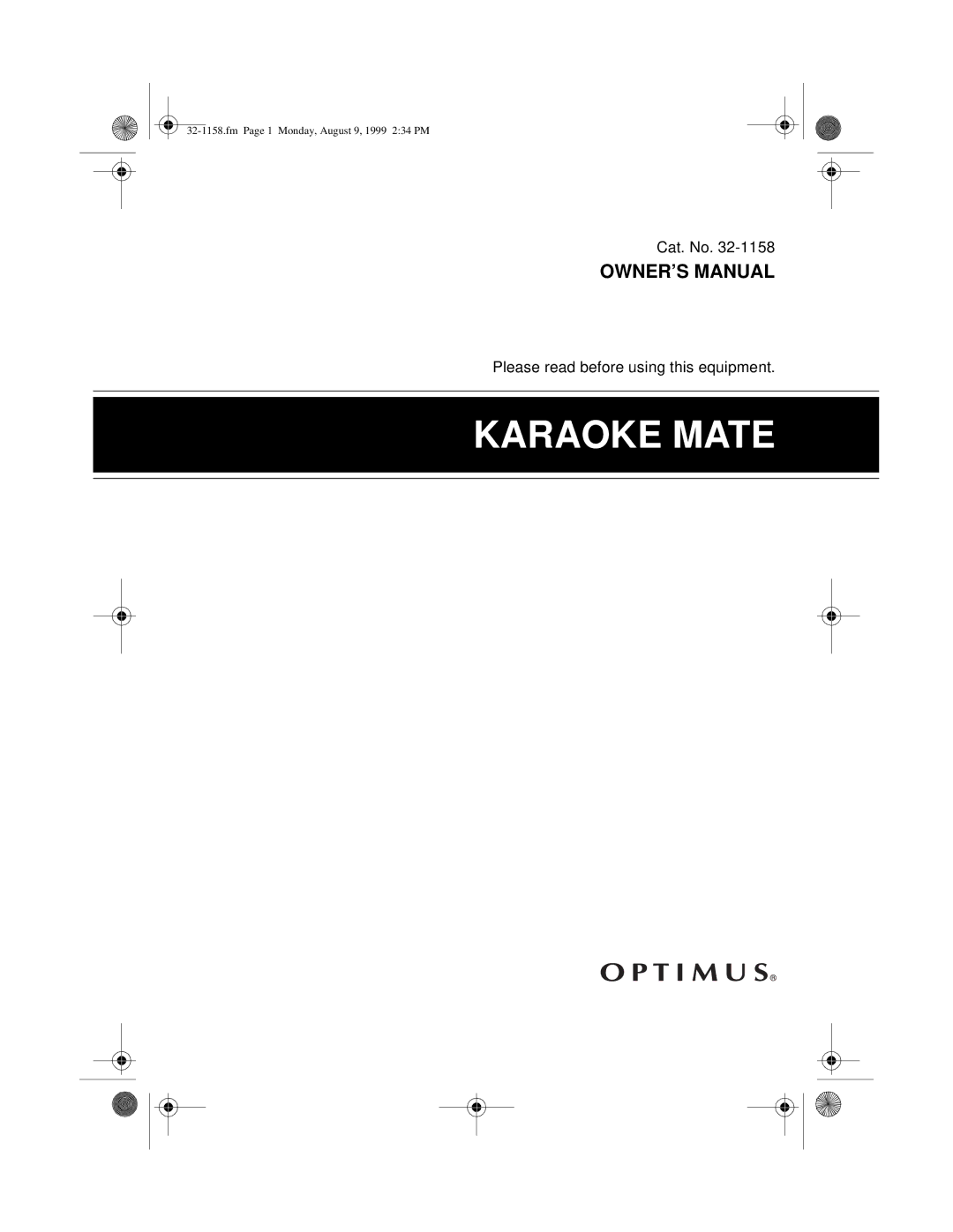 Optimus 32-1158 owner manual Karaoke Mate 