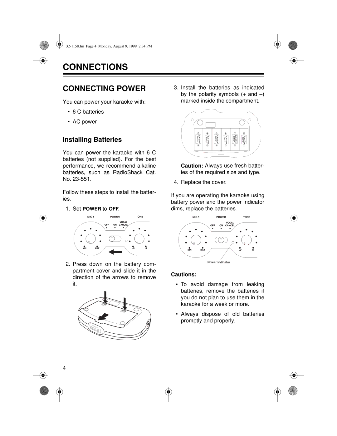 Optimus 32-1158 owner manual Connections, Connecting Power 