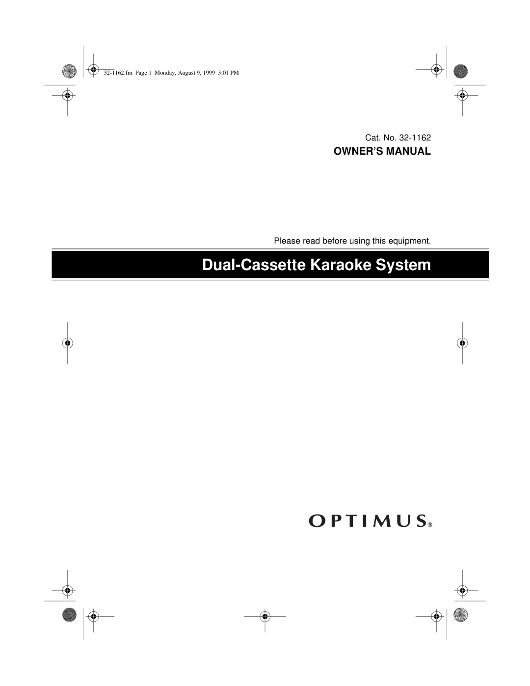 Optimus 32-1162 owner manual Dual-Cassette Karaoke System 